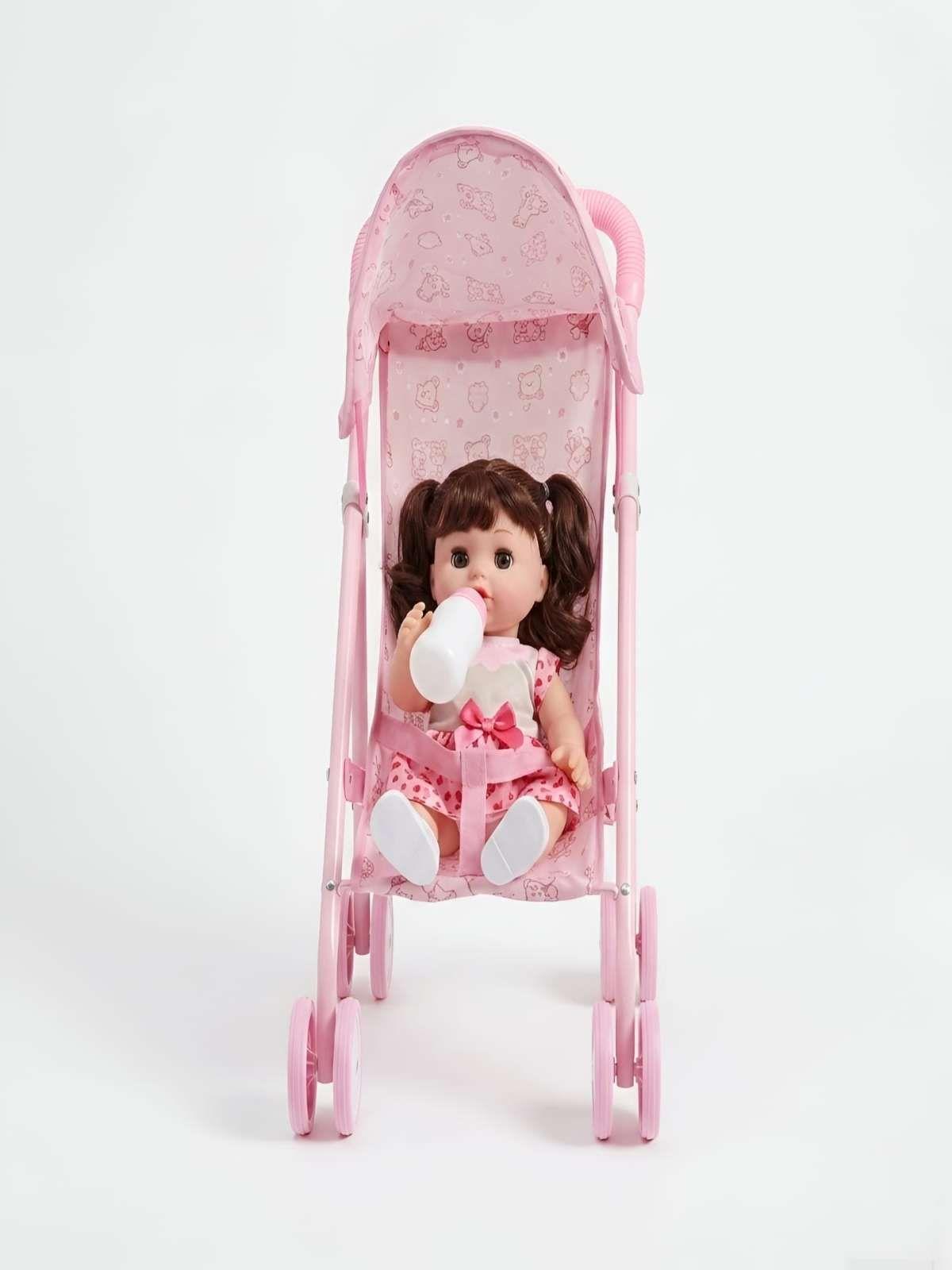 Set Muñeca Interactiva con Coche de Paseo Plegable-2