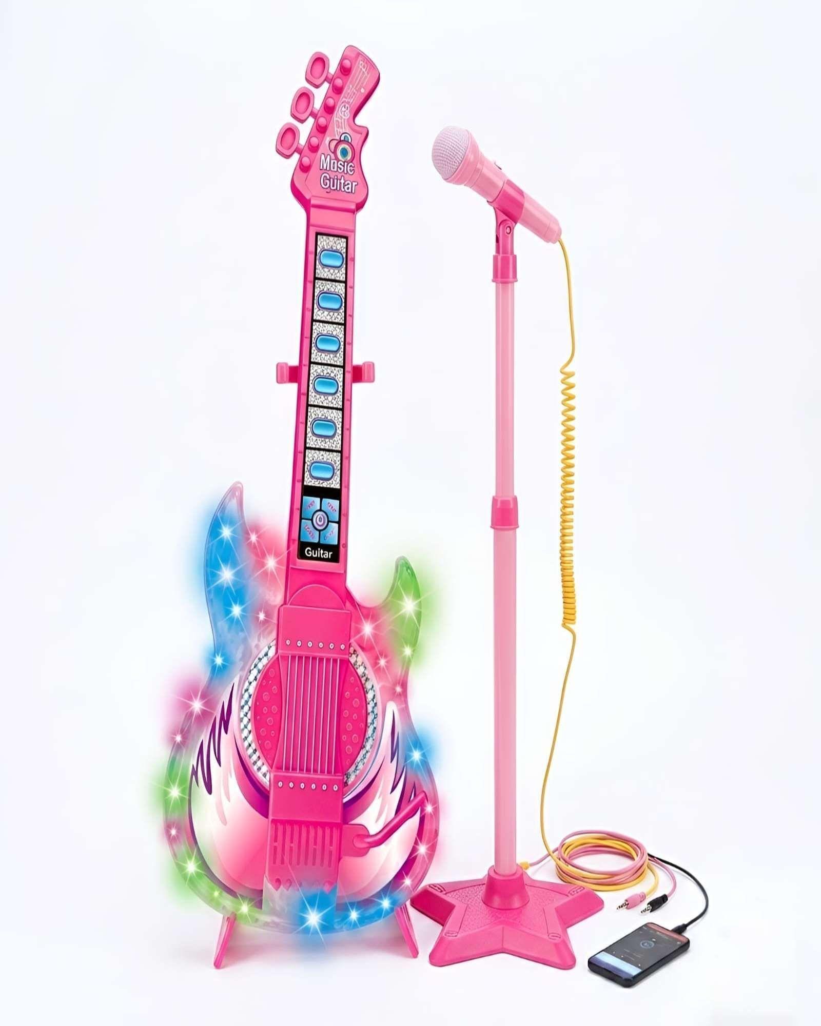 Guitarra de Juguete con Micrófono de Pedestal, Luces y Sonidos rosa-2