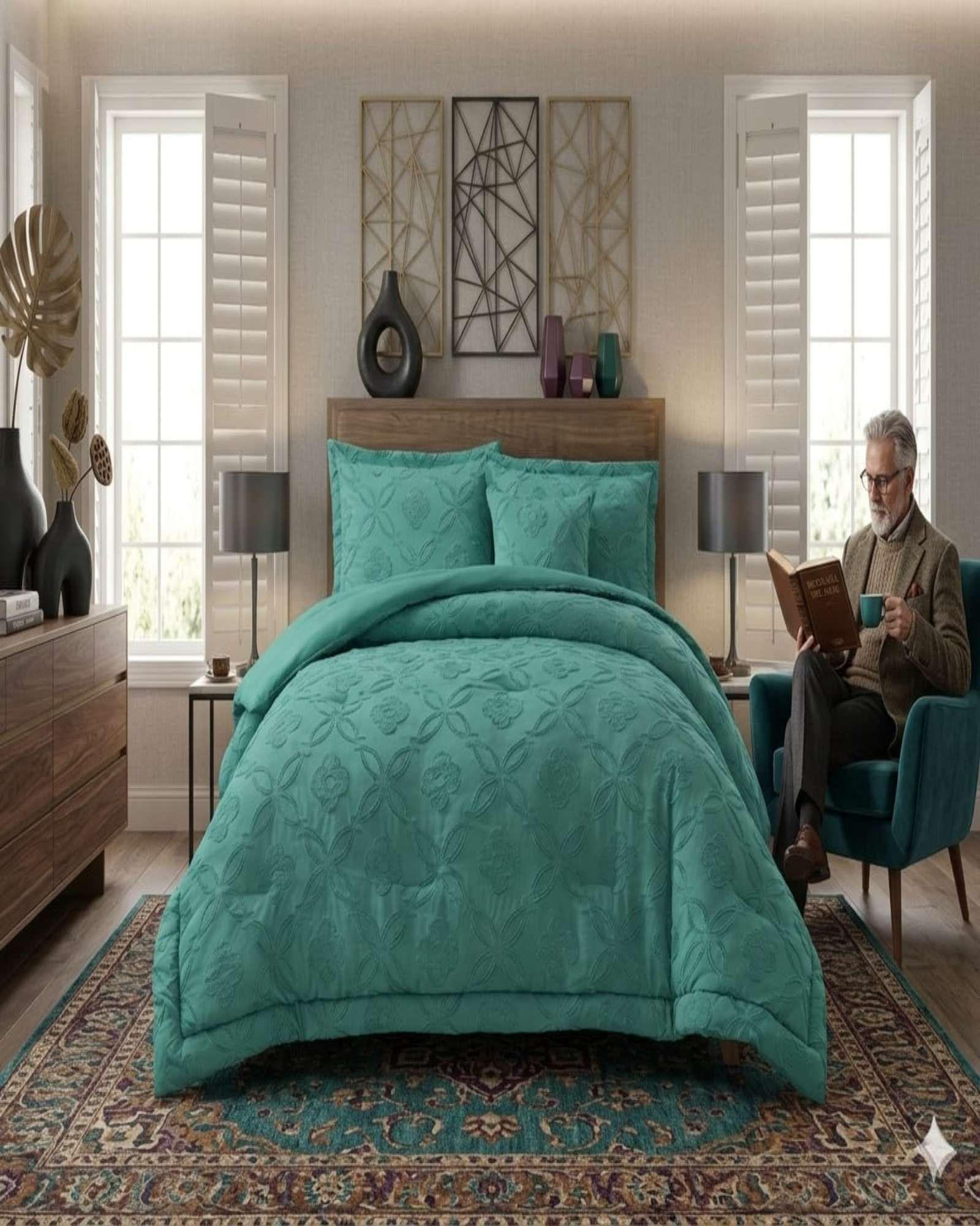 Cubrecama Quilt Nórdico Delgado Diseño Flores 2 plazas verde-2