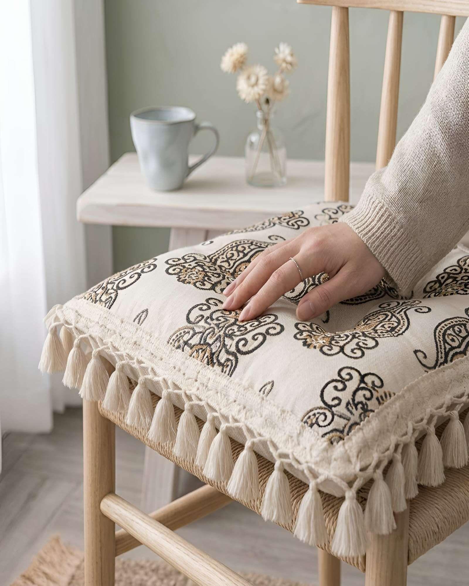 Set 4 Cojines Silla Flecos Boho Chic Cuadrados 43x43 BC2-0