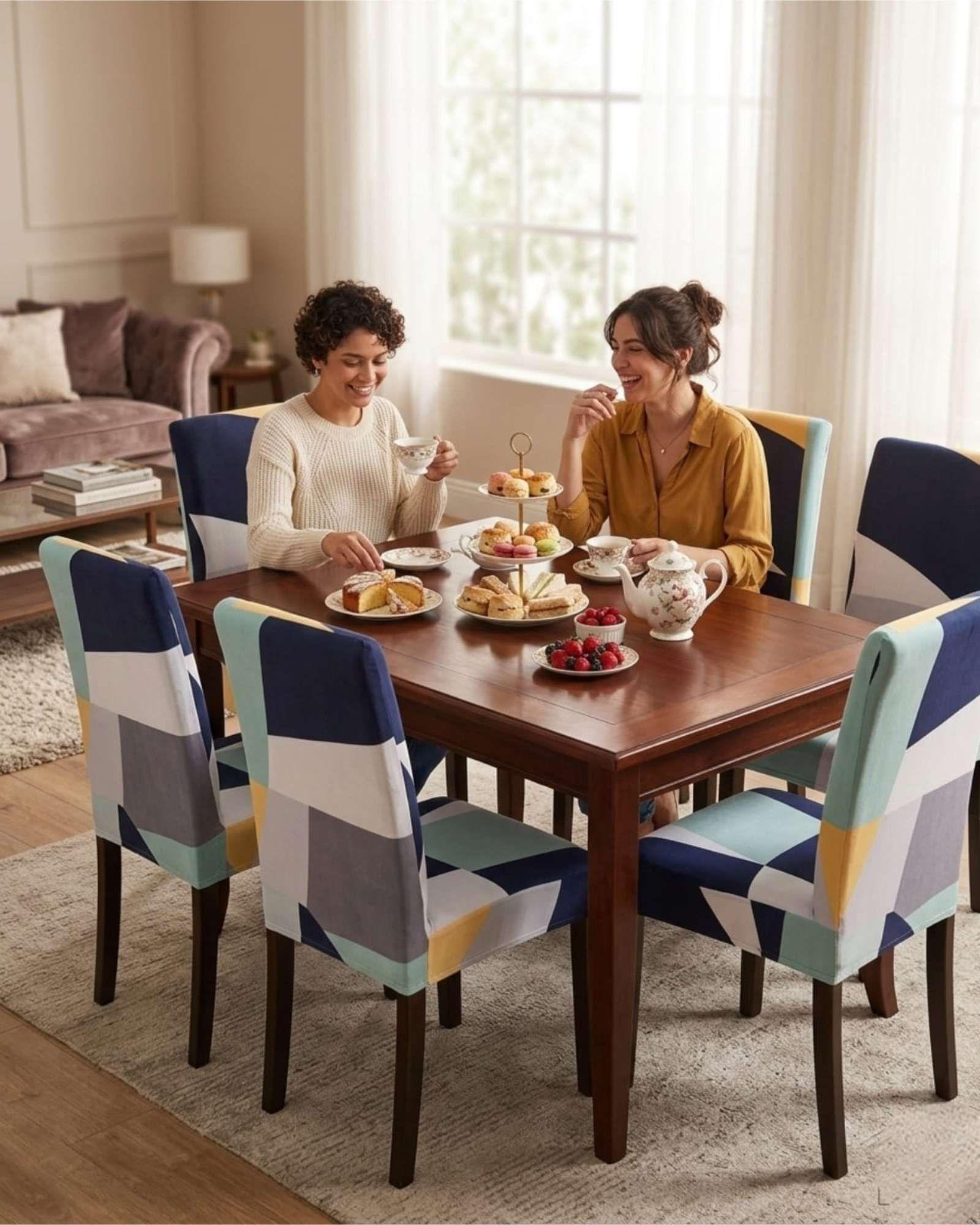 JUEGOS DE 6 FUNDAS PARA SILLAS  CON DISEÑO ELASTICO M1-2