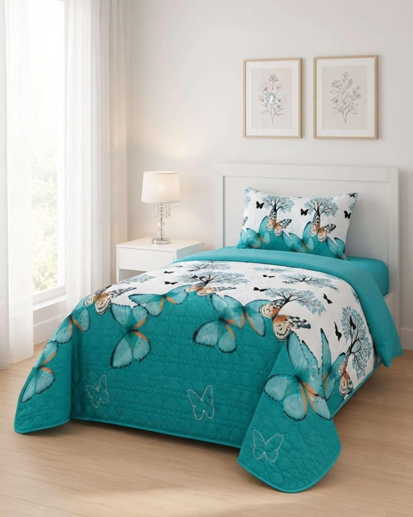 Juego Cubrecama Quilt Verano 1.5 Plazas + Juego De Sábanas 06-3