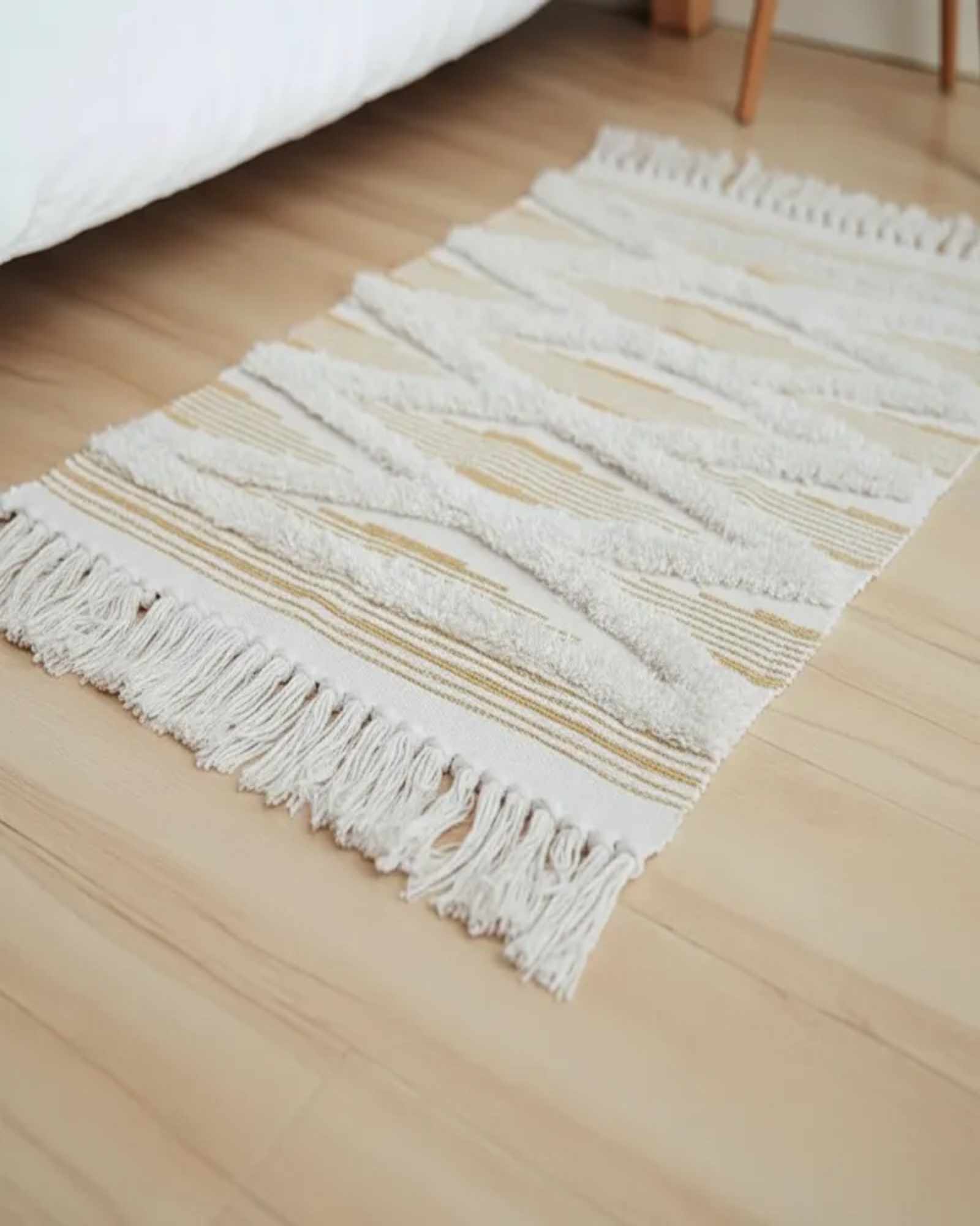 Alfombra de Lino Bajada de Cama estilo Boho medida 60 cm x 90 cm A6-4