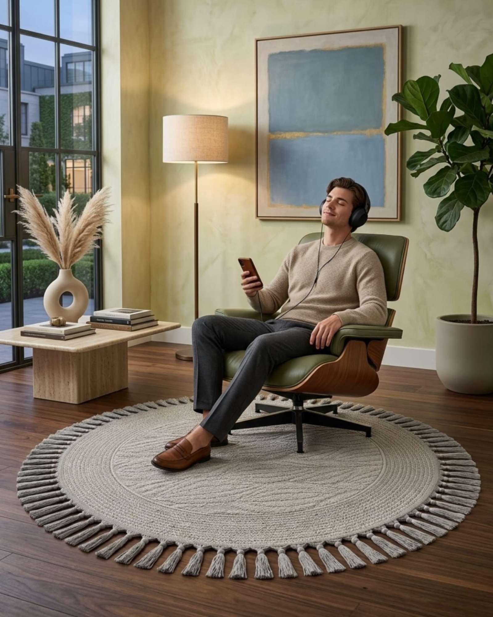 Alfombra de Sisal Redonda 100cm Diseño con Relieve Nordico m3-4