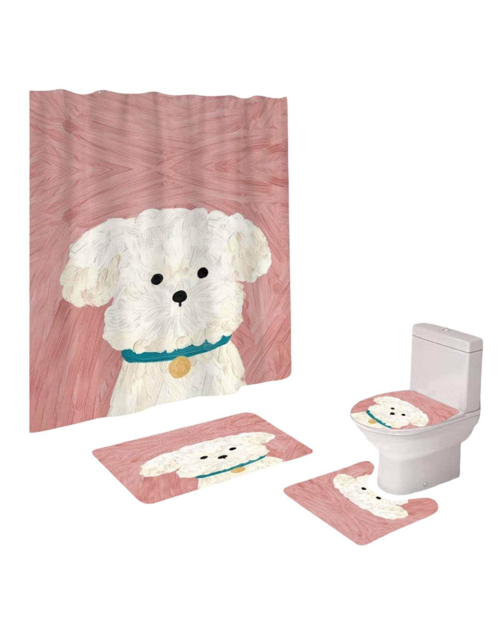 Juego 5 piezas con Cortina de baño de Tela Poliéster y  Forro de Ducha de Plástico J-7-2