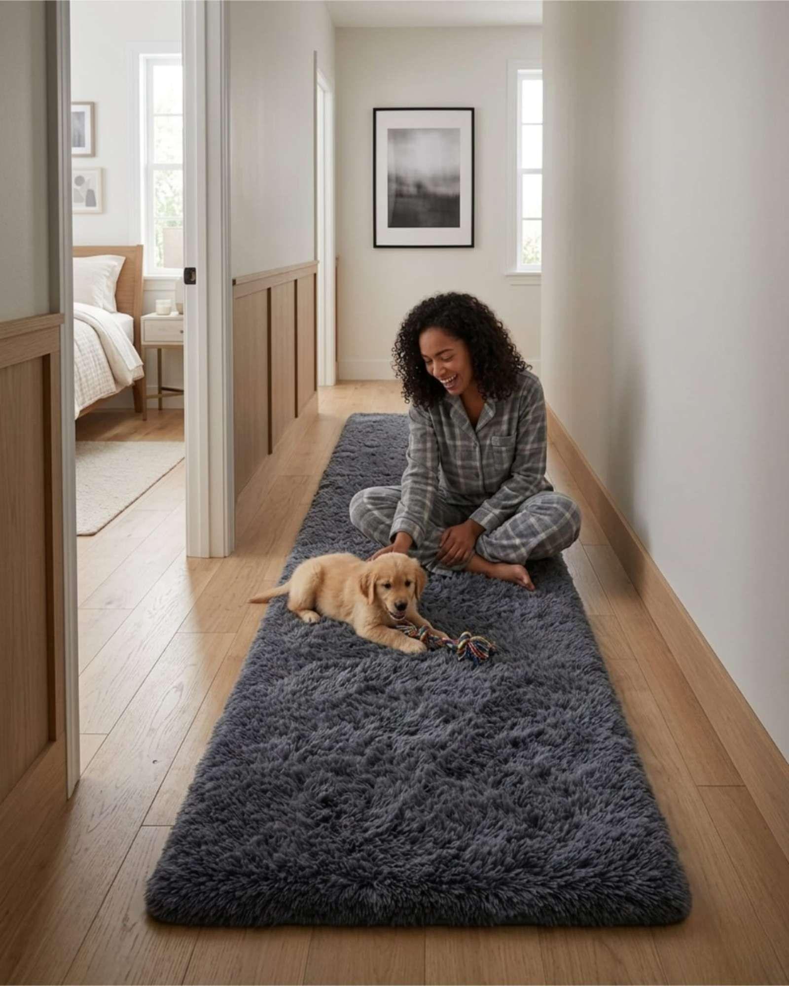 Alfombra Pasillera Shaggy 60x200 cm Pelo Largo Suave color gris-3