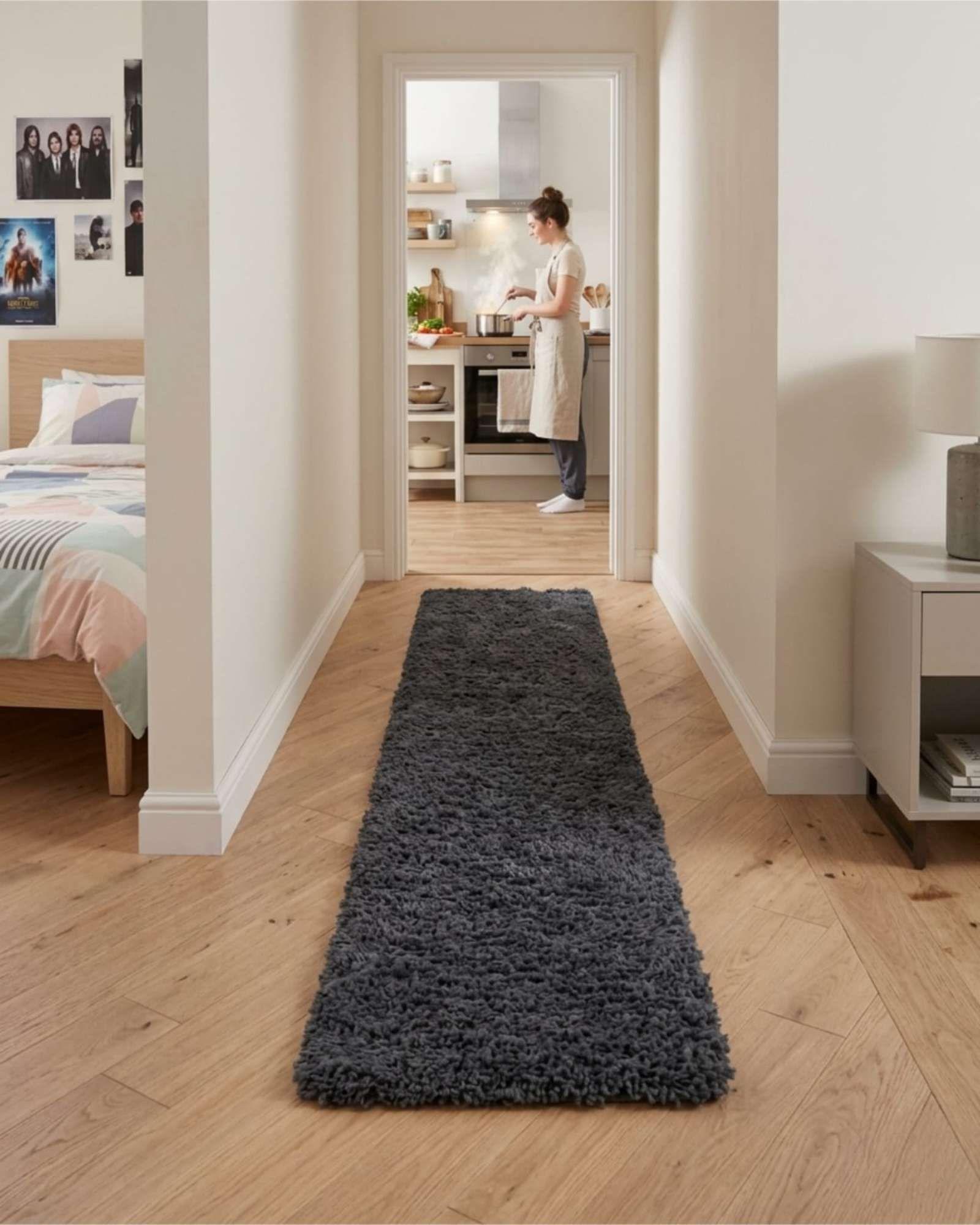 Alfombra Pasillera Shaggy 60x200 cm Pelo Largo Suave color gris-4