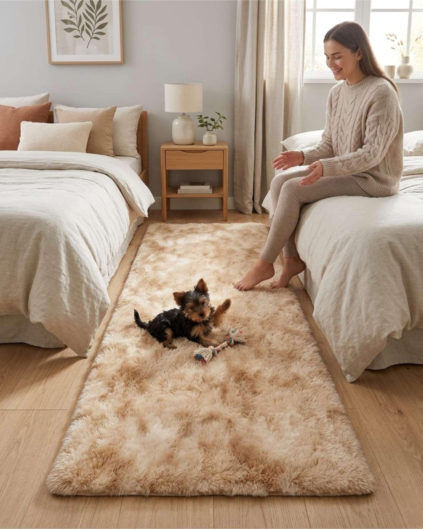 Alfombra Pasillera Shaggy 60x200 cm Pelo Largo Suave beige-4
