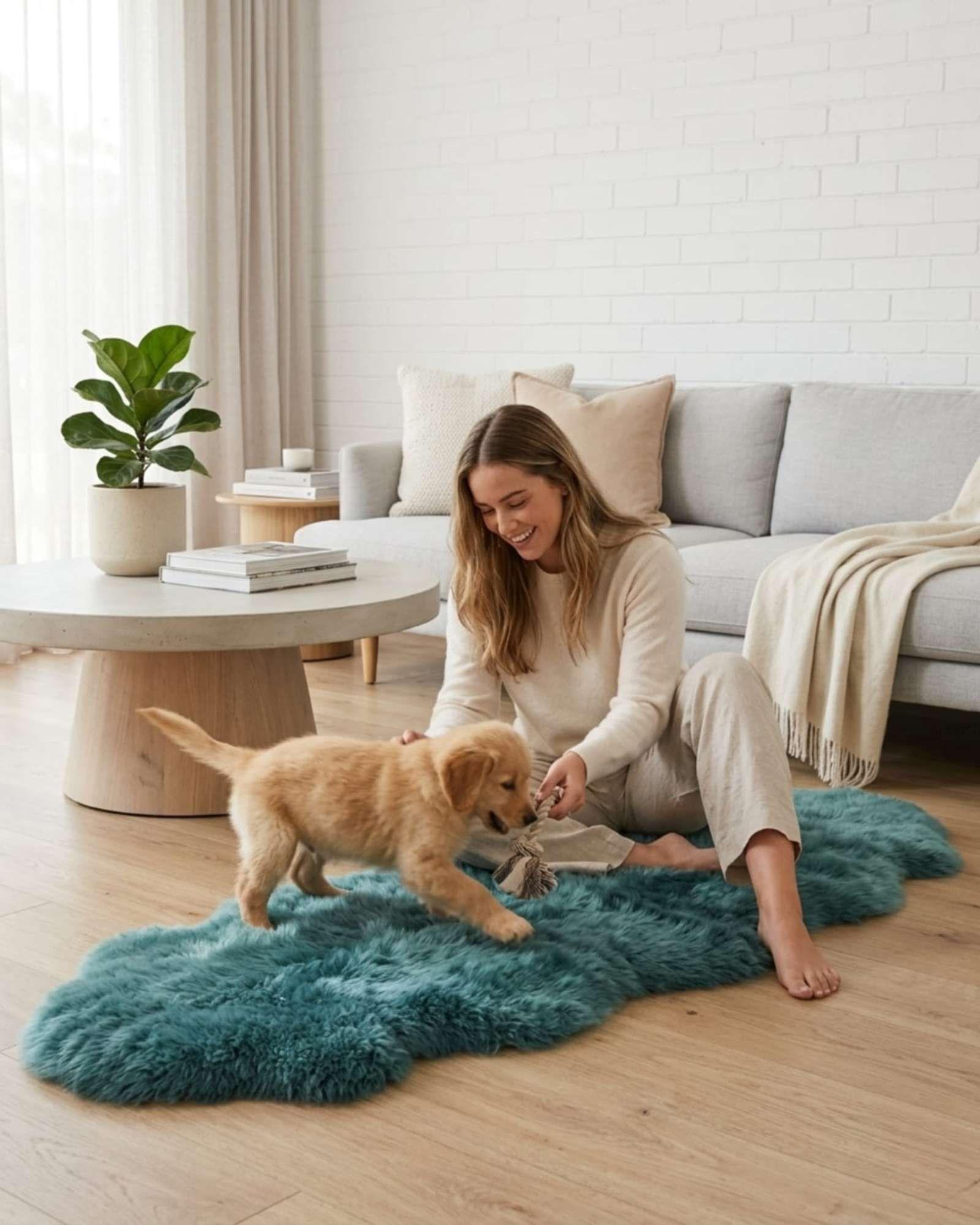 Alfombra Bajada De Cama Piel De Oveja ultra suave 60x180 azul-4