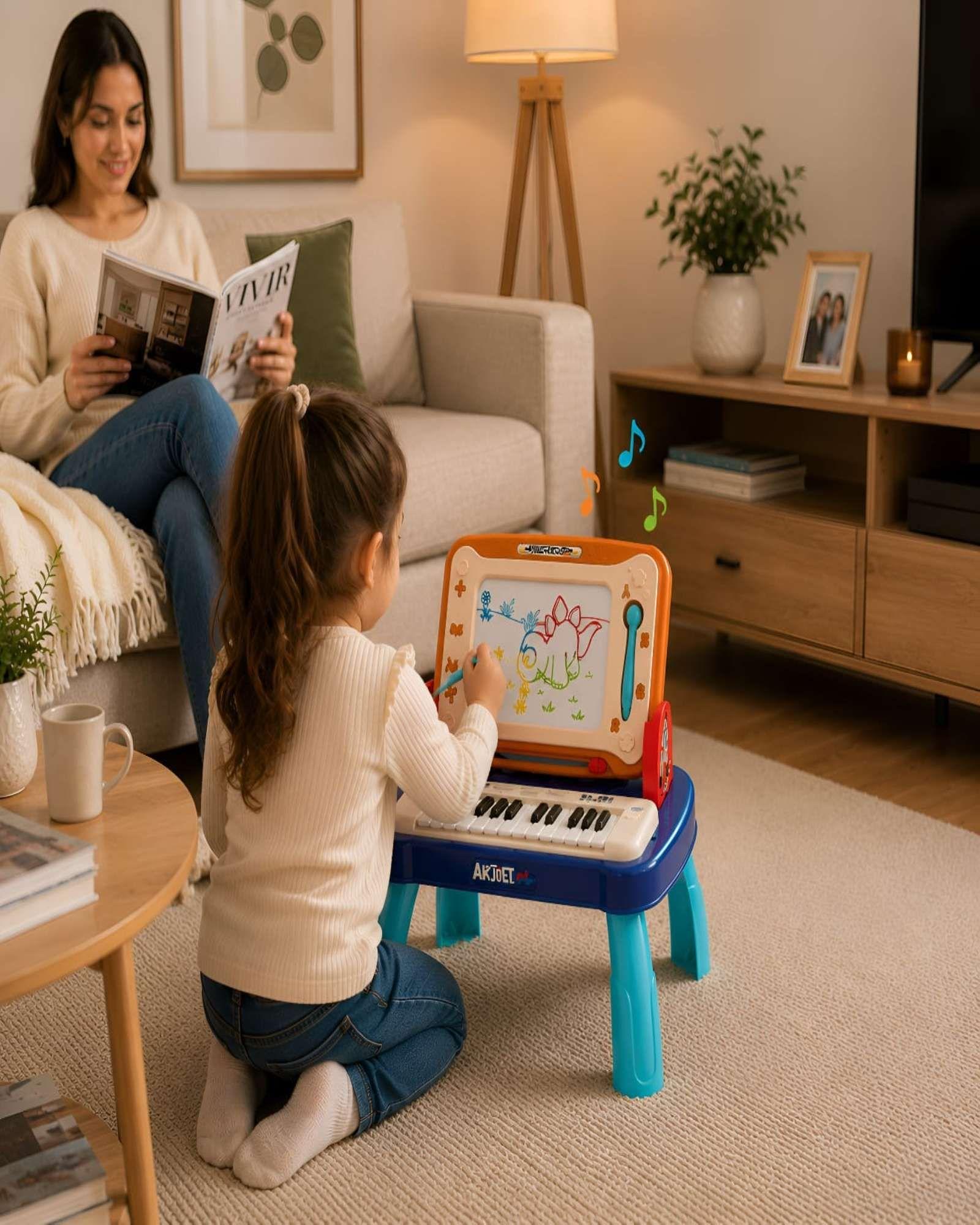 Estación de Arte y Música 2 en 1: Pizarra Mágica y Piano Infantil-3