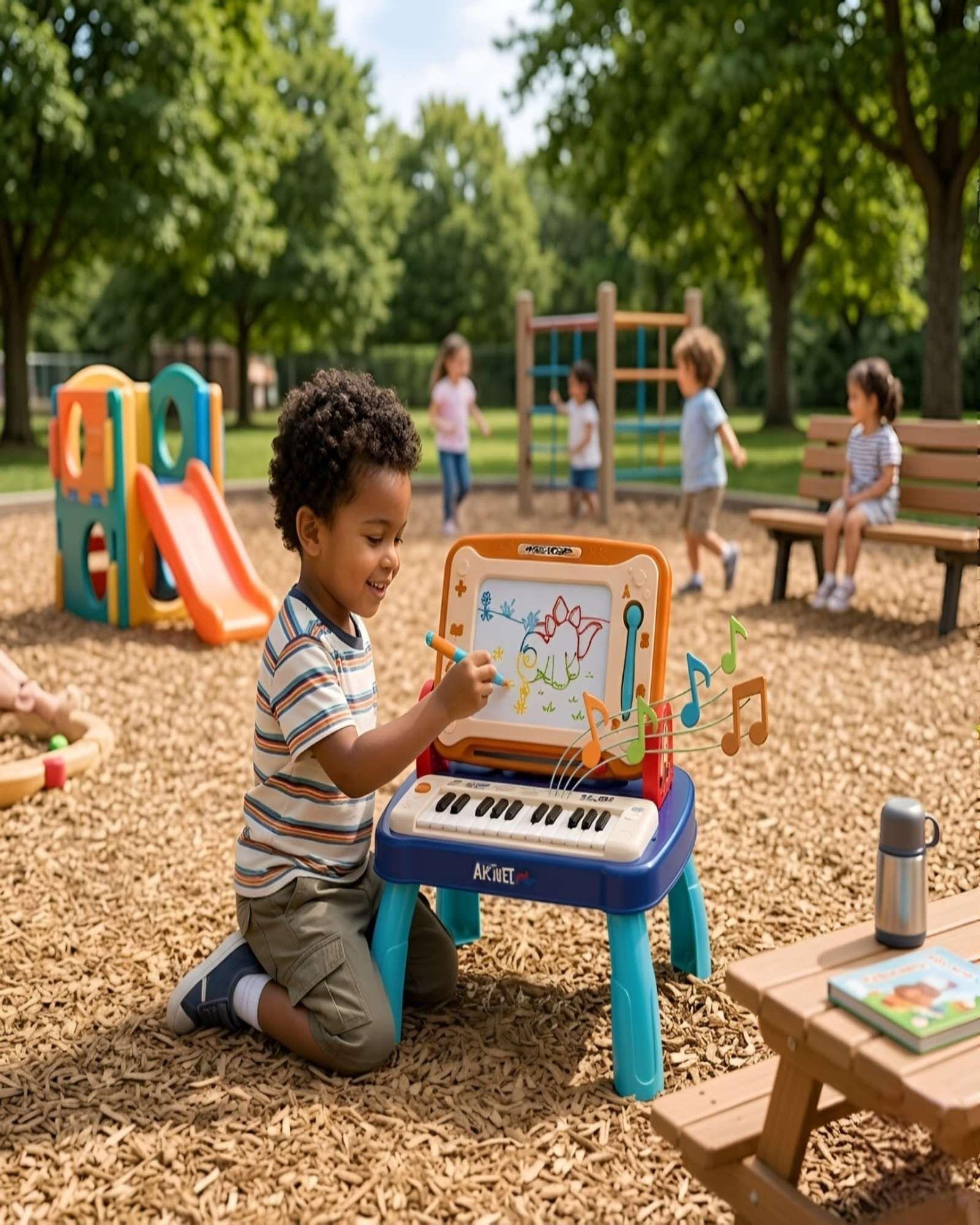 Estación de Arte y Música 2 en 1: Pizarra Mágica y Piano Infantil-4