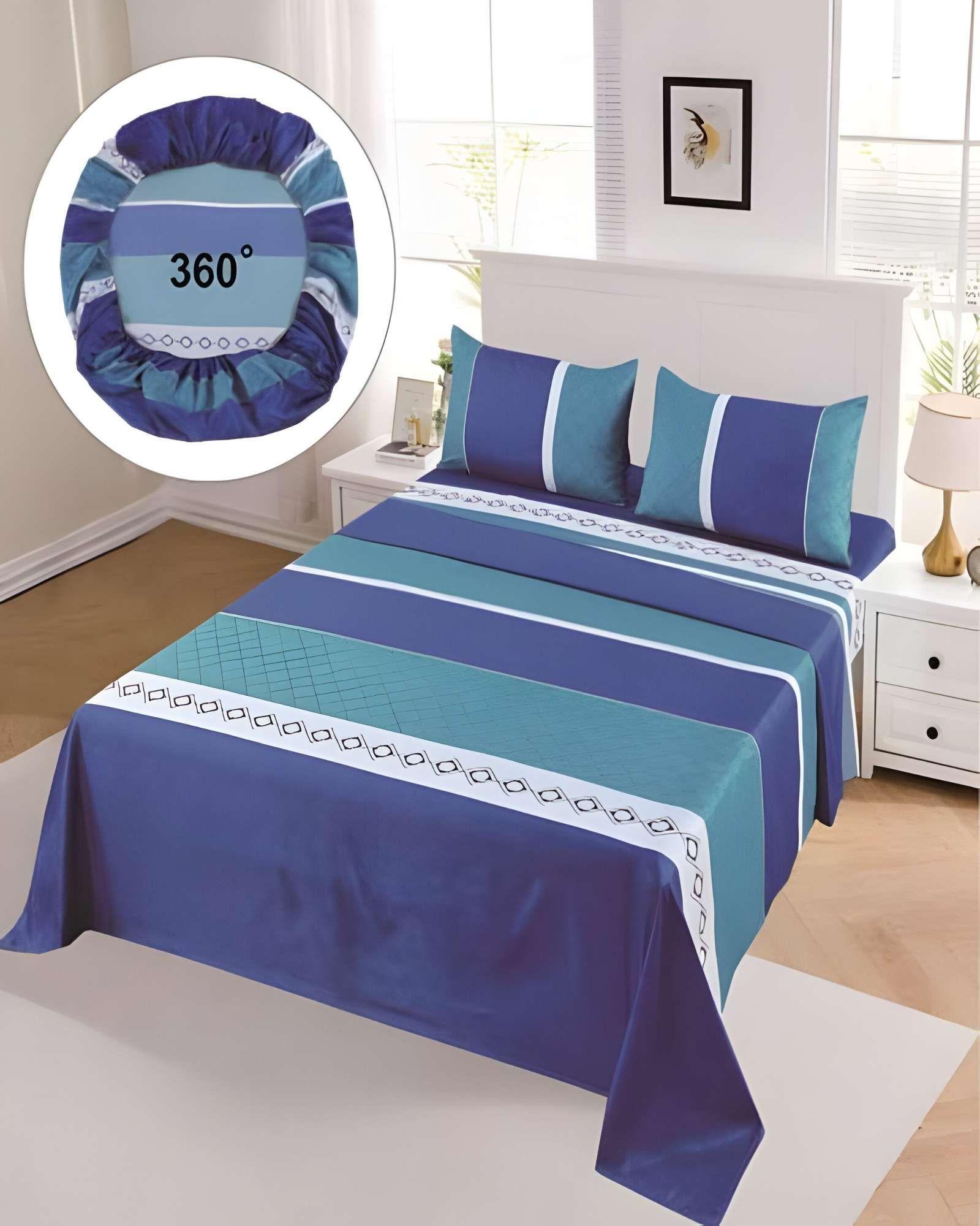 SET DE SABANAS DISEÑO LINEAS 2 PLAZAS AZUL-2