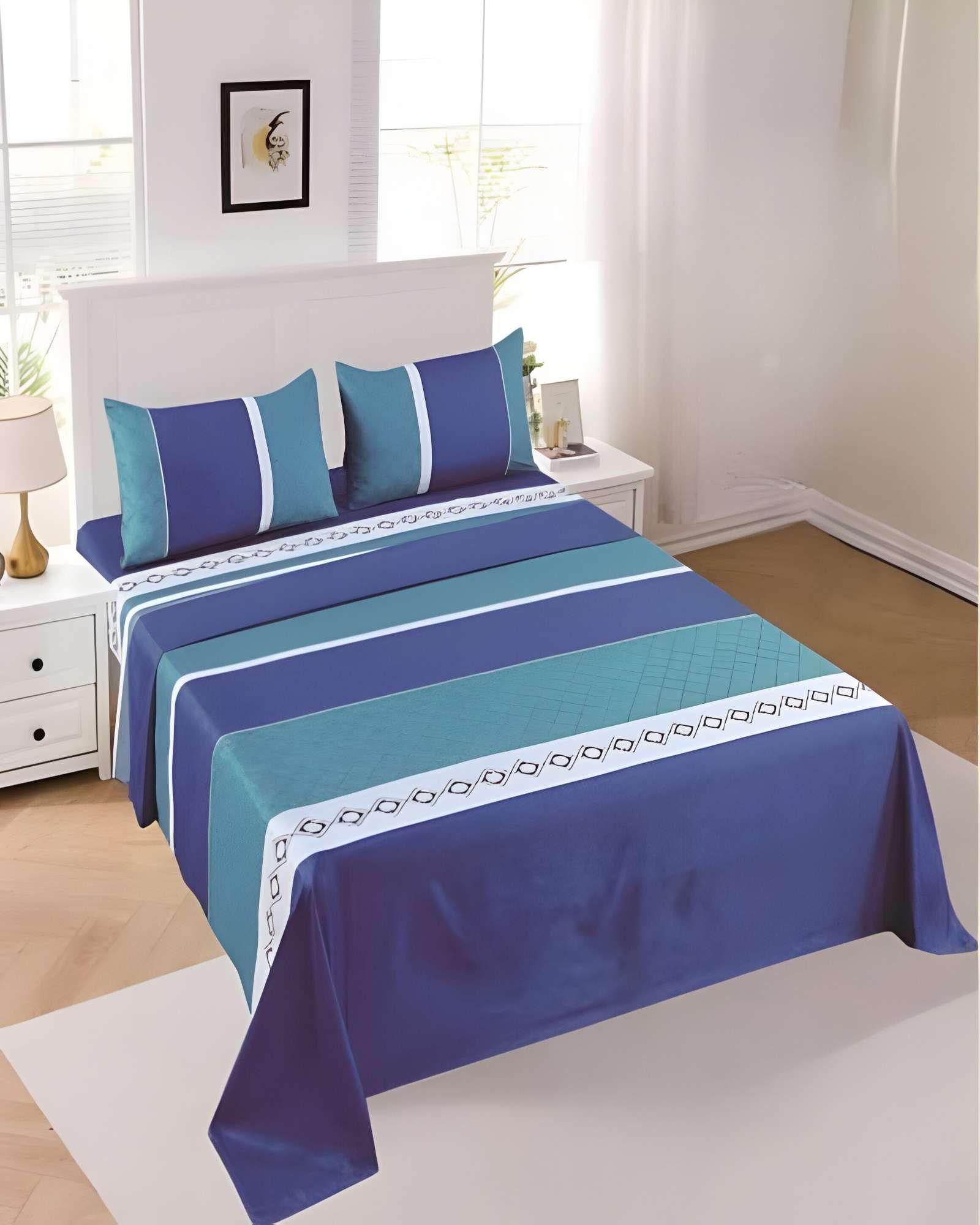 SET DE SABANAS DISEÑO LINEAS 2 PLAZAS AZUL-3