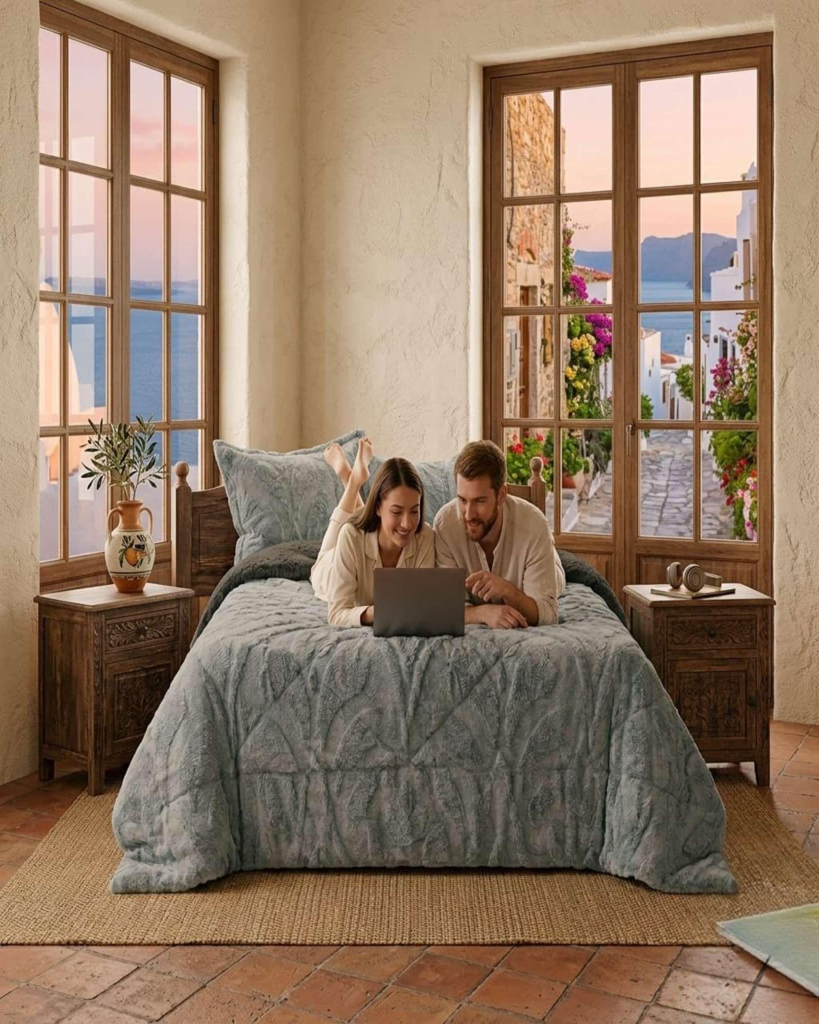 Cubrecama Sherpa Jacquard Deluxe 2 Plazas Diseño Relieve 3-4