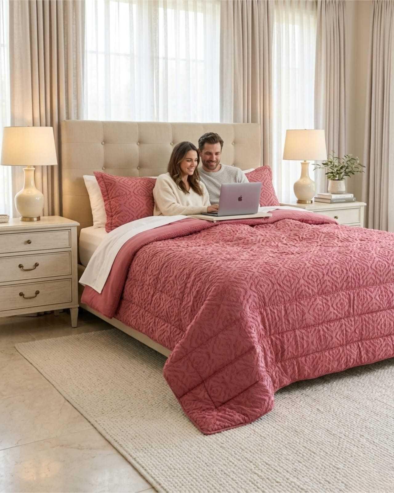 Plumón Ligero 2 Plazas Jacquard Sin Costuras rosado-1