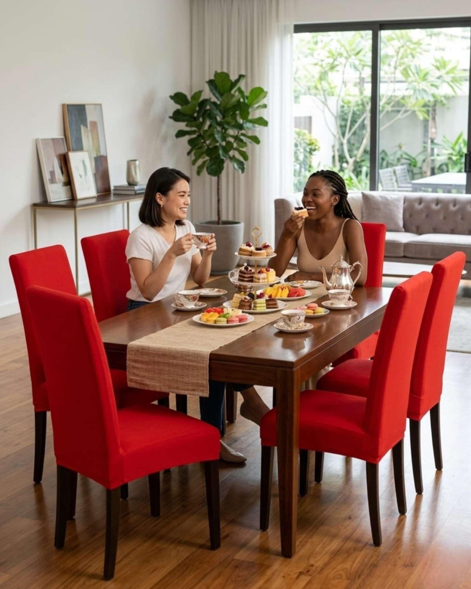 JUEGOS DE 6 FUNDAS PARA SILLAS  CON DISEÑO ELASTICO M13-2