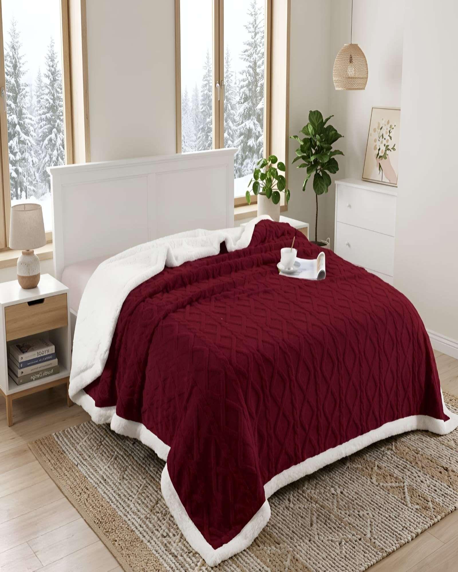 Frazada Sherpa Premium Con Diseño De Diamantes King m8-1