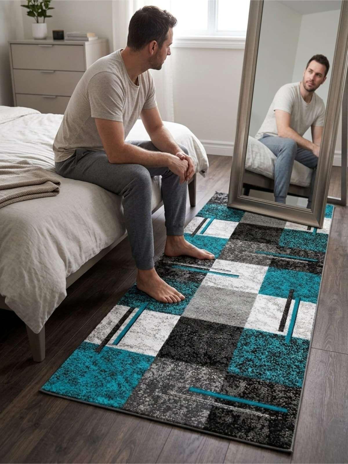 Alfombra De Pasillo Antideslizante 60x180 Suave Lavable azul-0