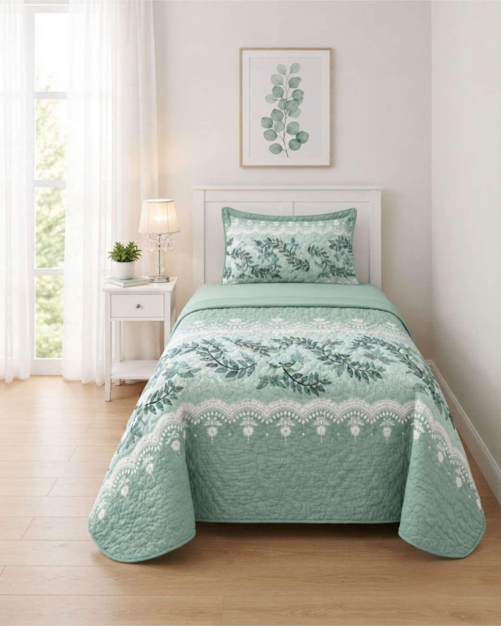 Juego Cubrecama Quilt Verano 1.5 Plazas + Juego De Sábanas 10-2
