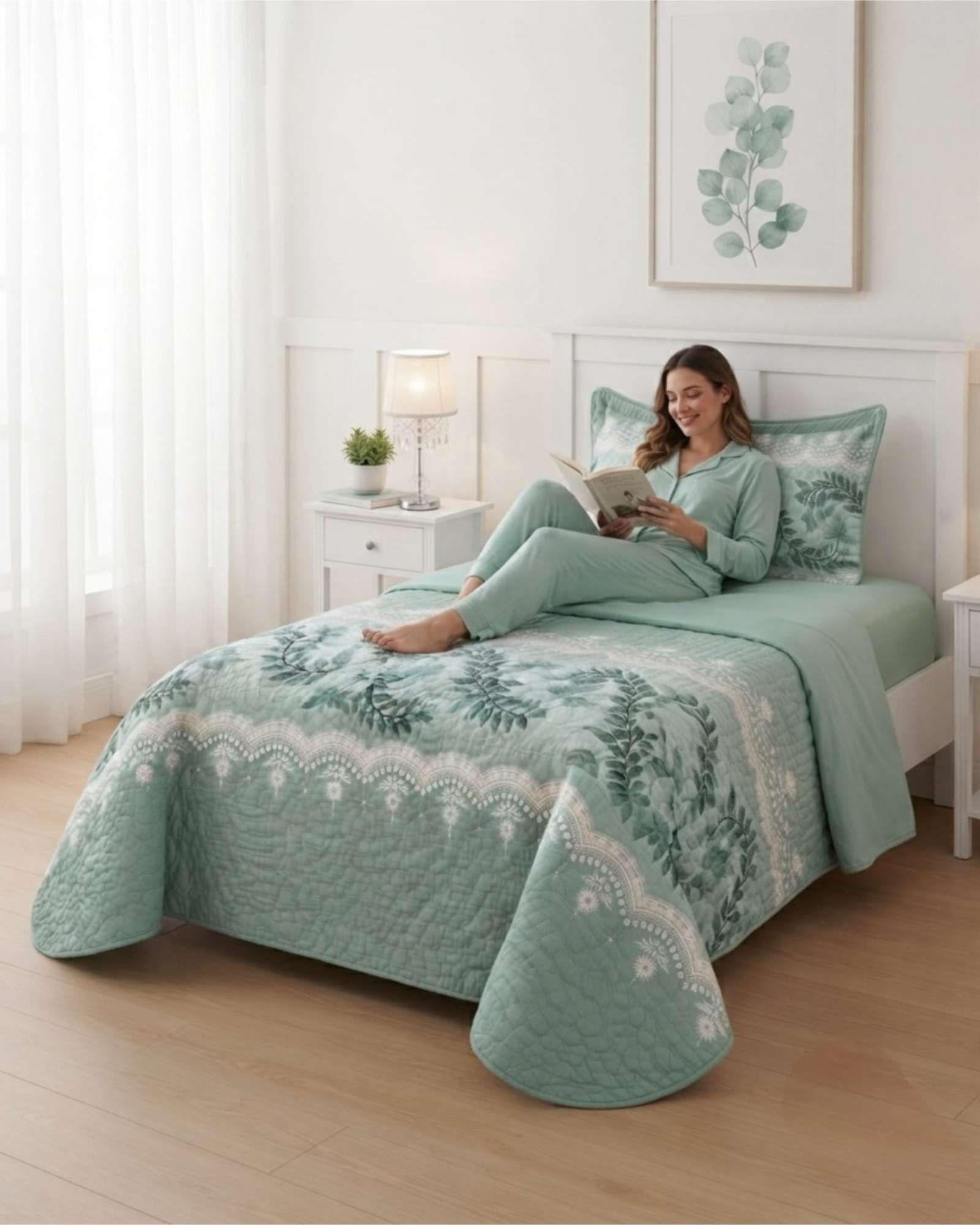 Juego Cubrecama Quilt Verano 1.5 Plazas + Juego De Sábanas 10-3