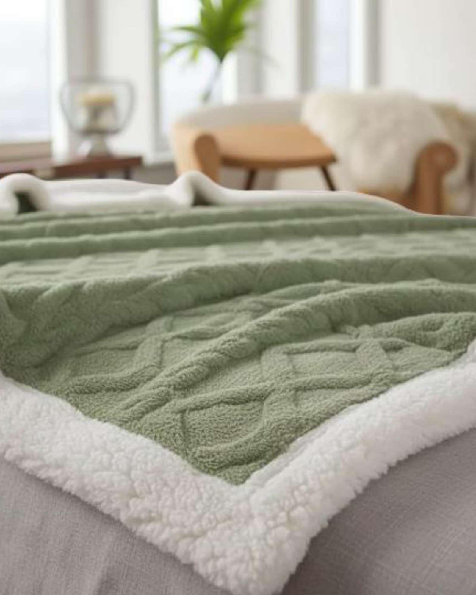 Frazada Manta Polar Sherpa Térmica King verde-3