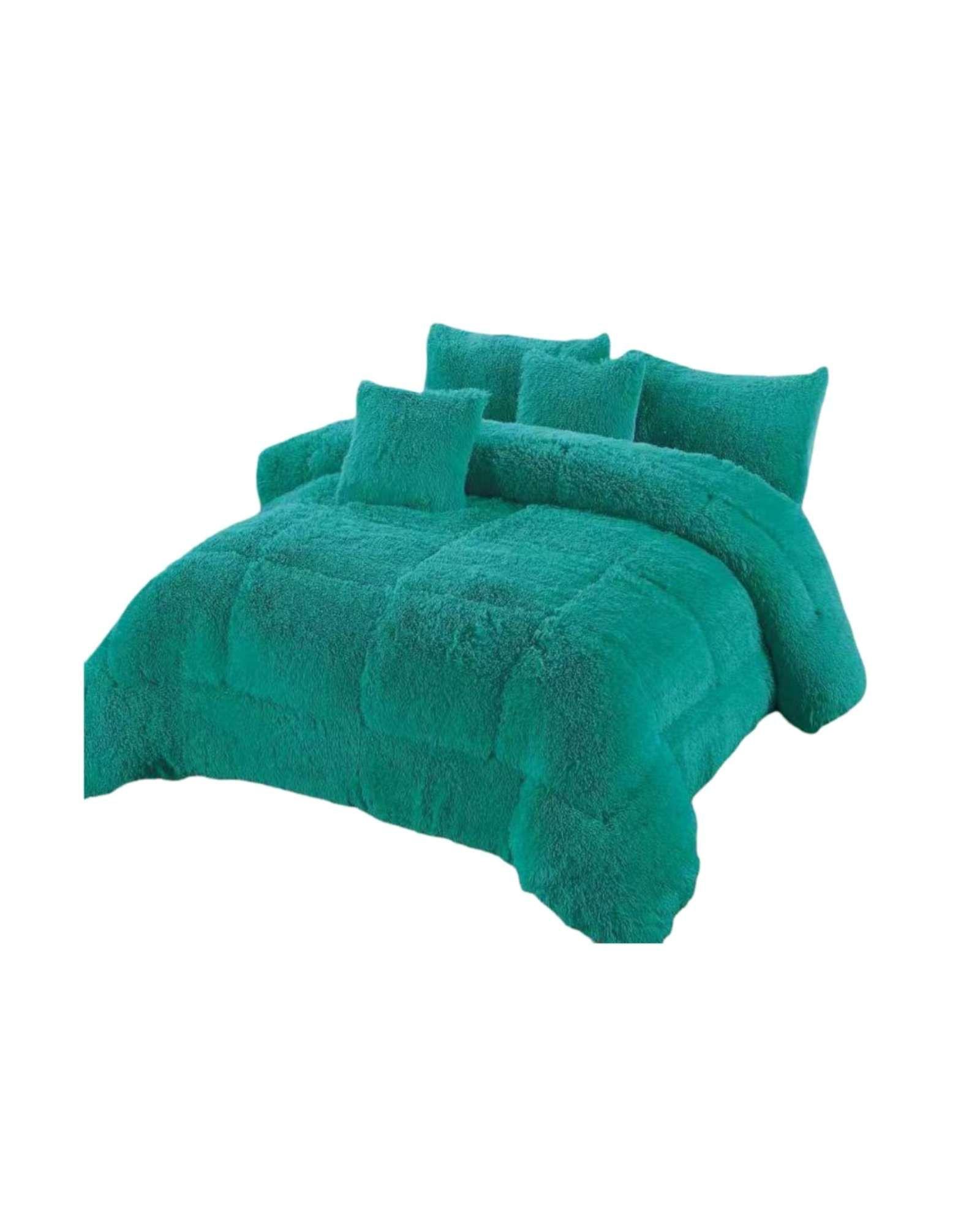 Plumón Pelo Largo 2 Plazas Acolchado Invierno + Fundas verde-2