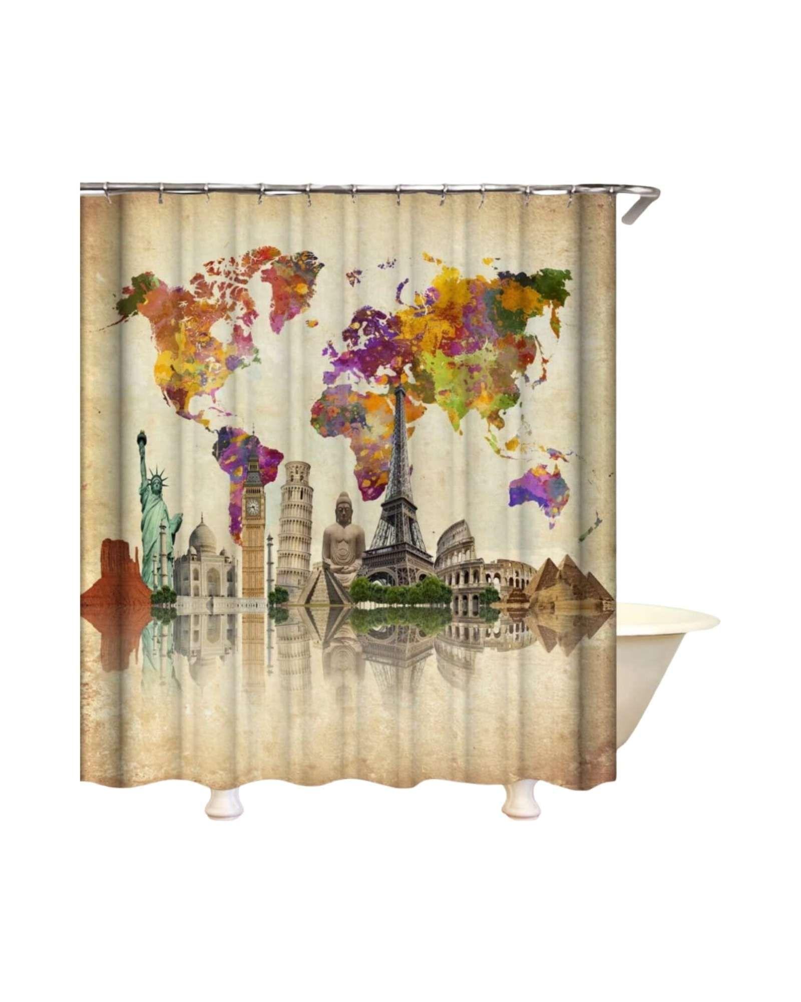 Cortina de Baño Tela Género + Forro Impermeable c09-4