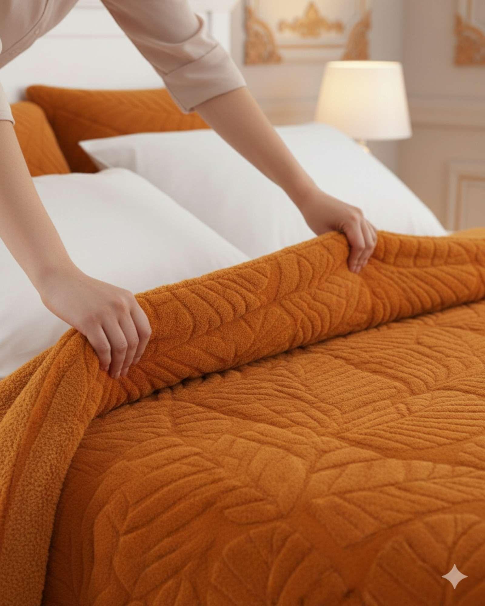 CUBRECAMA DE INVIERNO PREMIUM CON CHIPORRO 2 PLAZA NARANJA-4