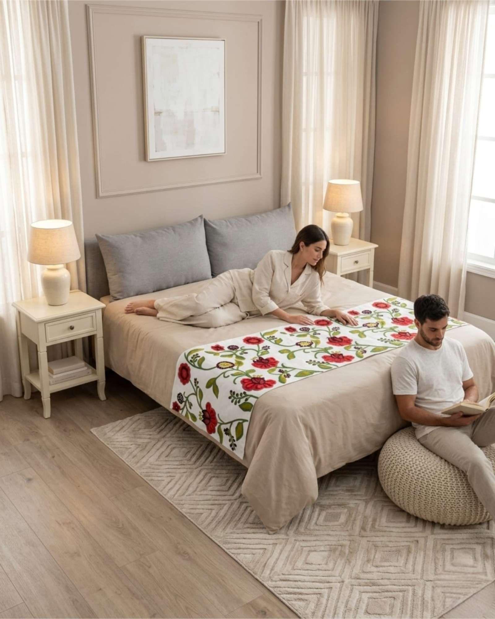 Piecera de Cama Texturizada con Bordado Botanico P5-0