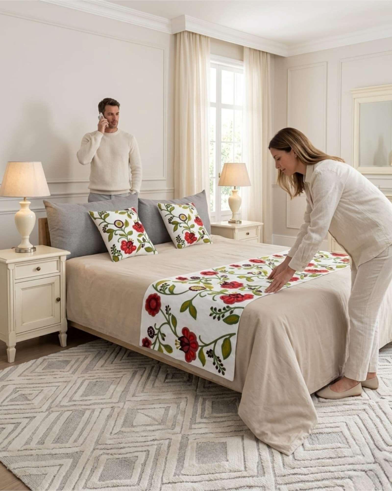 Piecera de Cama Texturizada con Bordado Botanico P5-4