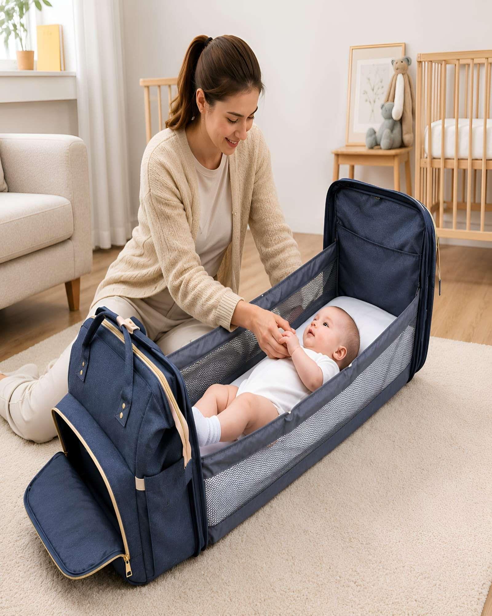 Mochila Pañalera Multifuncional 3 en 1 con Cuna Portátil y Cambiador 01-4