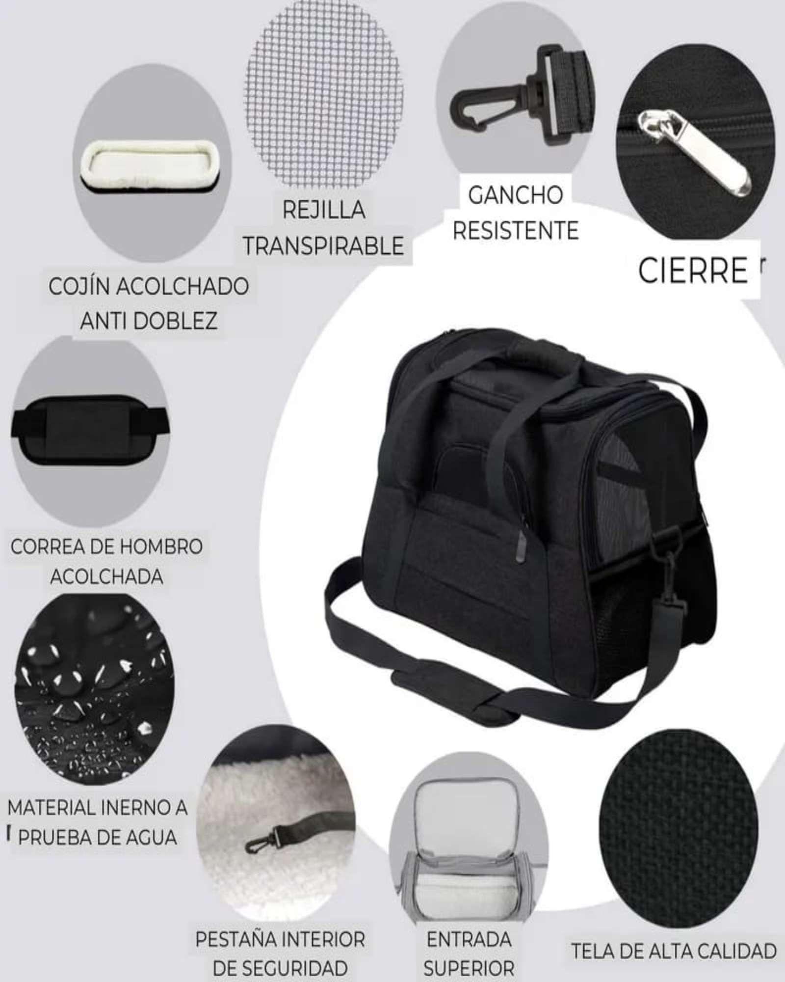 Bolso Transportador Respirable de Mascota Para Perro y Gato (Negro)-2