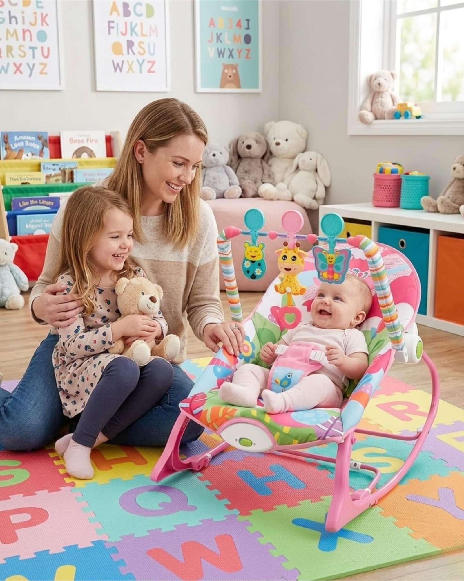 Silla Mecedora Bebe Vibradora Con De Barra Juguetes Rosa-5