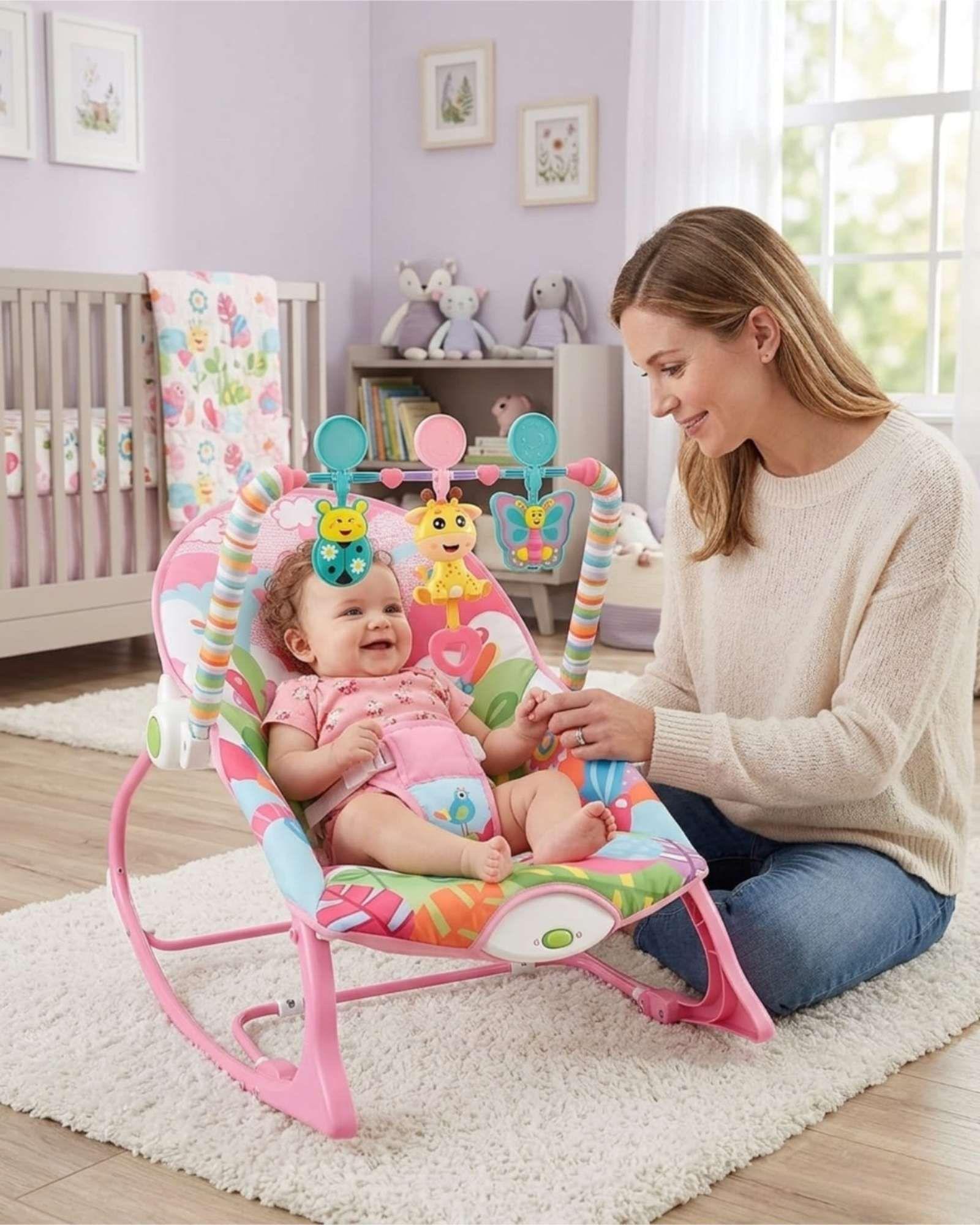 Silla Mecedora Bebe Vibradora Con De Barra Juguetes Rosa-6