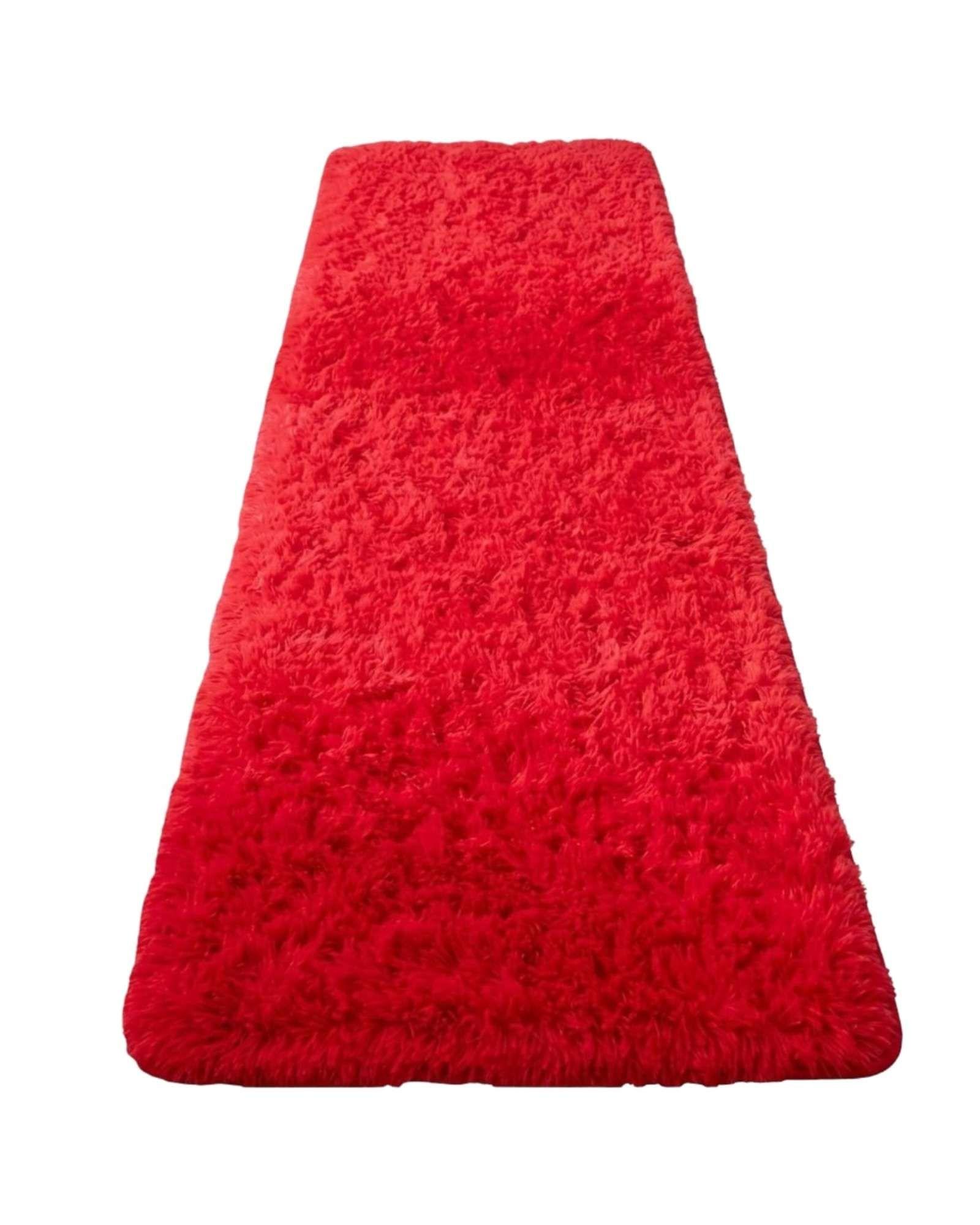 Set de 2 Alfombra Pasillera Shaggy 70x150 cm Pelo Largo rojo-2