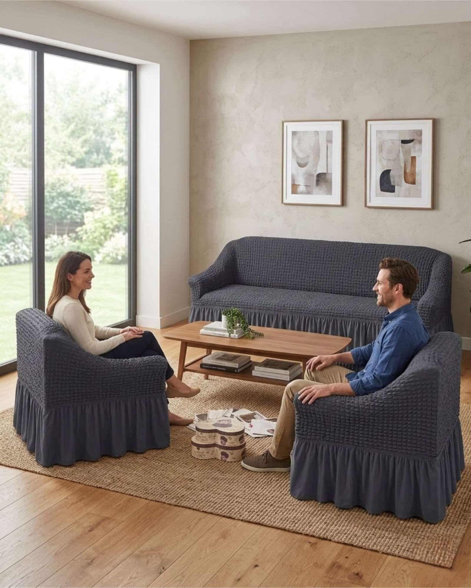 Juego De Fundas De Sillón Turcas 3+1+1 Elásticas Ajustables m8-3