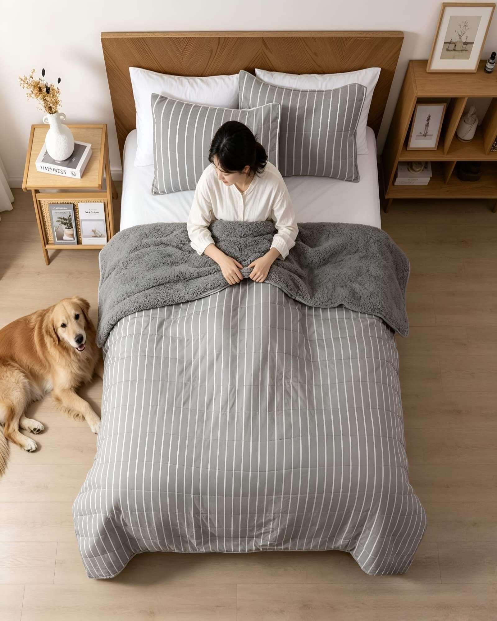 Quilt King Palma Cationic Con Sherpa Para Invierno m3-4