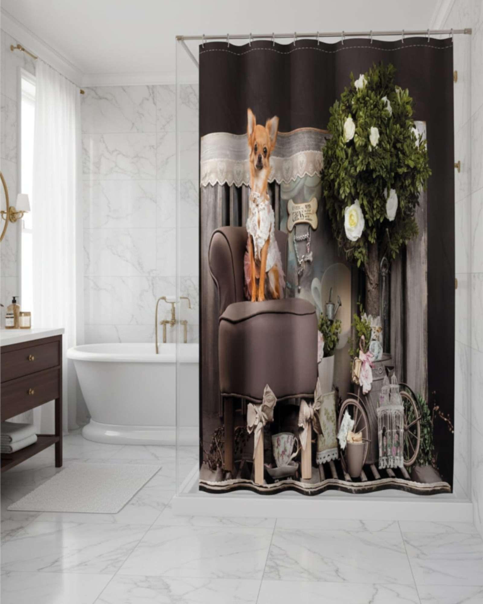 Cortina de Baño Tela Género + Forro Impermeable c33-4