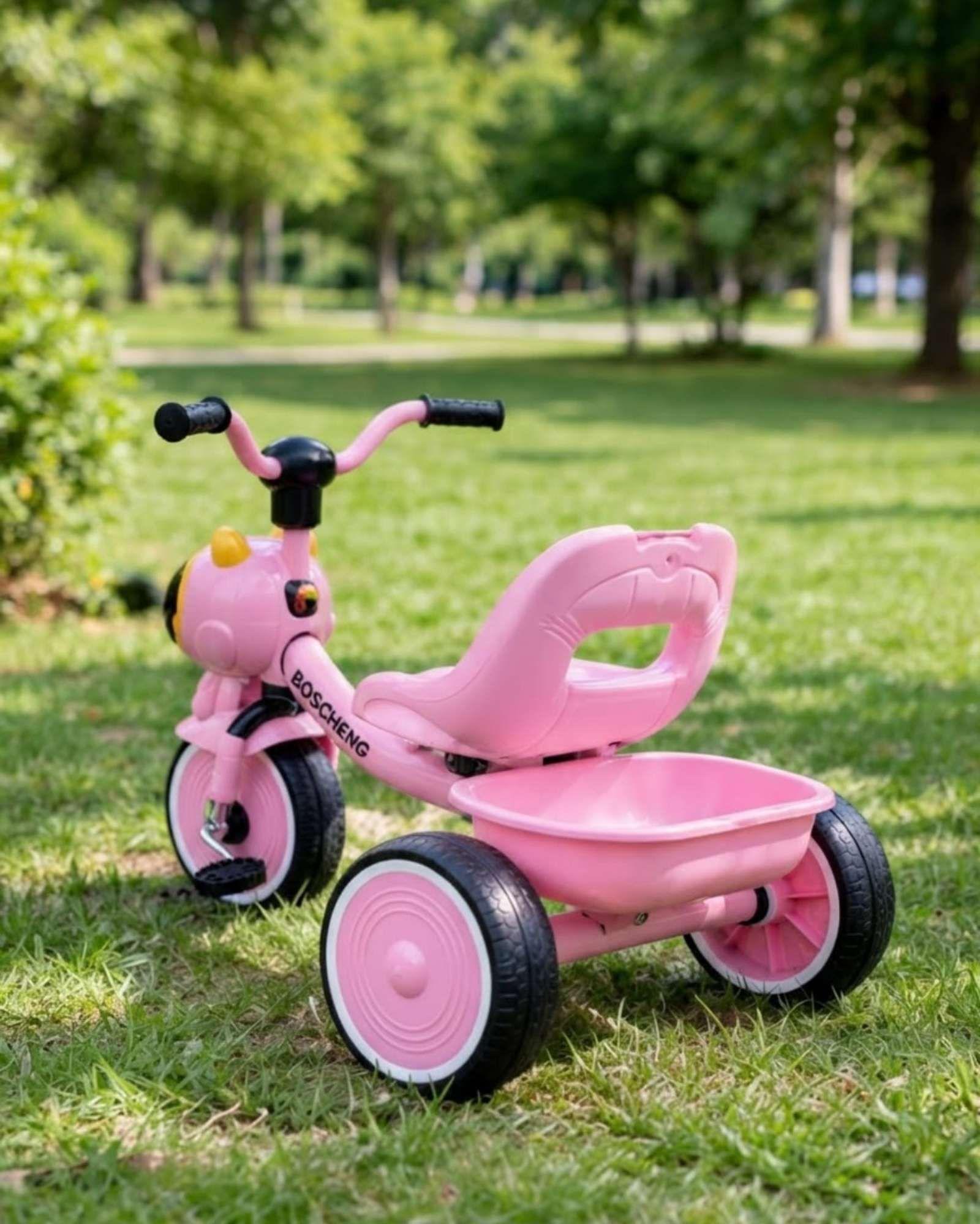 Triciclo Infantil Rosa Con Figura Decorativa Y Canasto Trasero-2