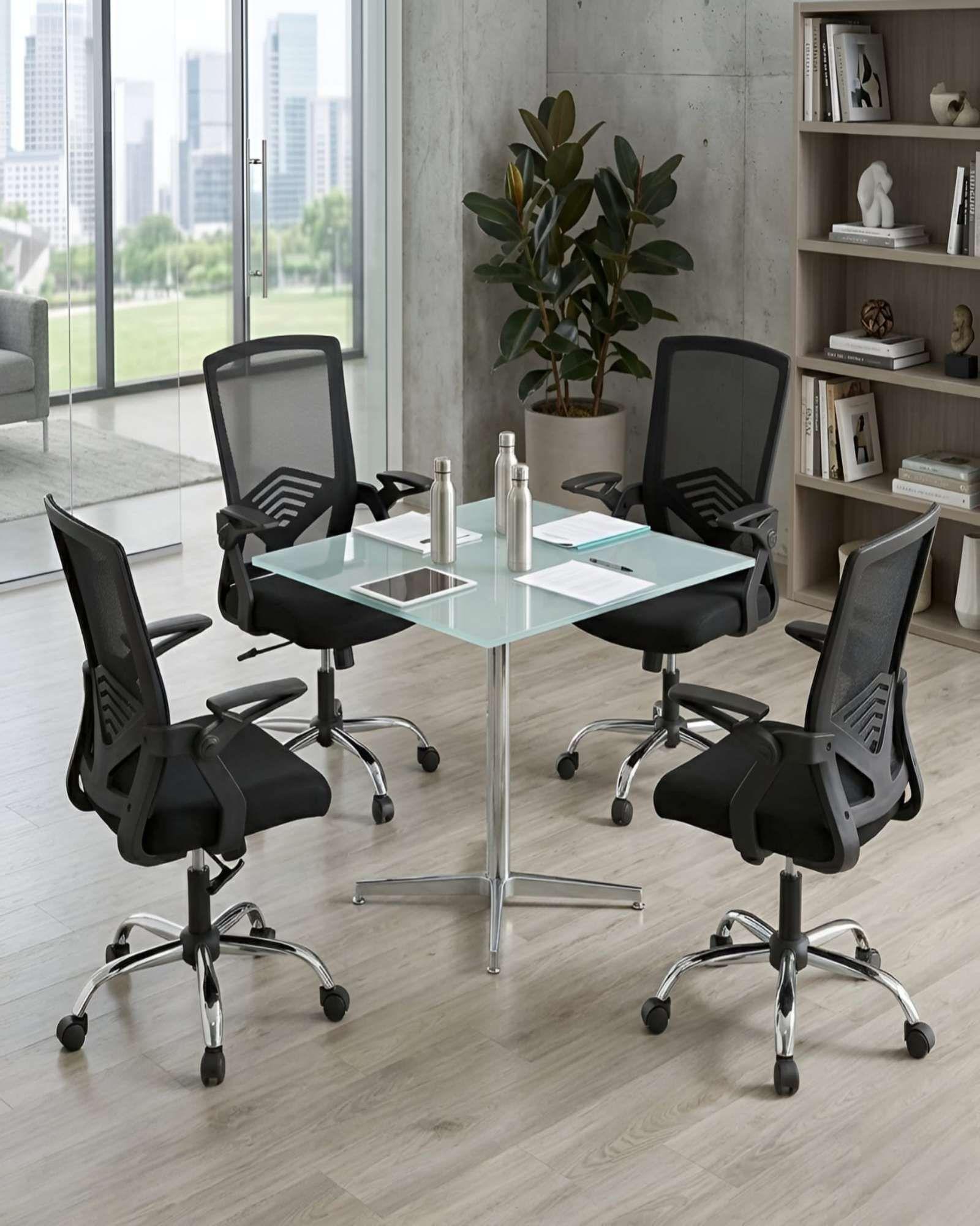 Pack 4 Sillas de Escritorio Ergonómicas con Apoyabrazos Abatibles-0
