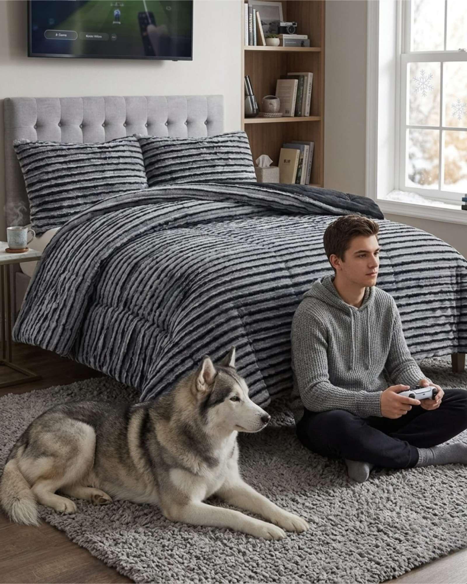 Cubrecama Chiporro 2 plazas Diseño Pana Moderno  "Doble textura, doble suavidad" gris-2