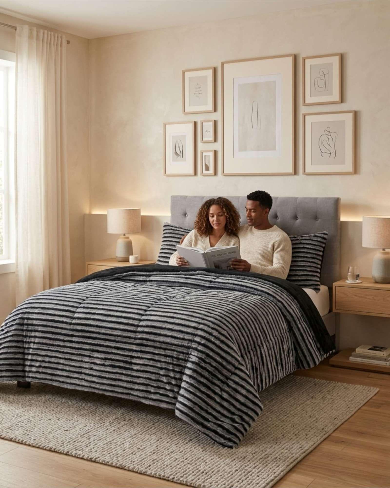 Cubrecama Chiporro 2 plazas Diseño Pana Moderno  "Doble textura, doble suavidad" gris-3