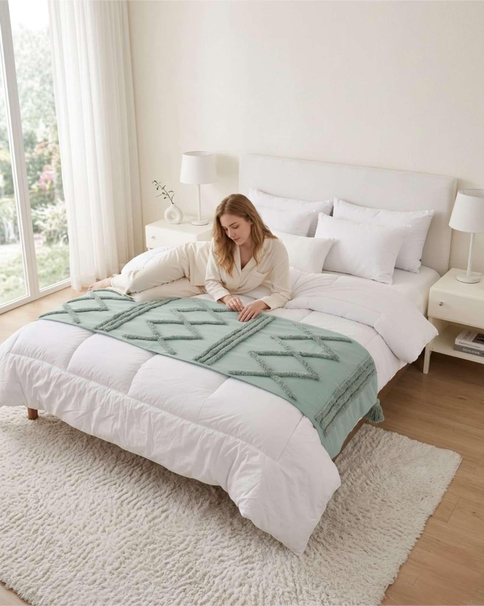 Piecera De Cama Boho Manta Tejida Decorativa P4-0