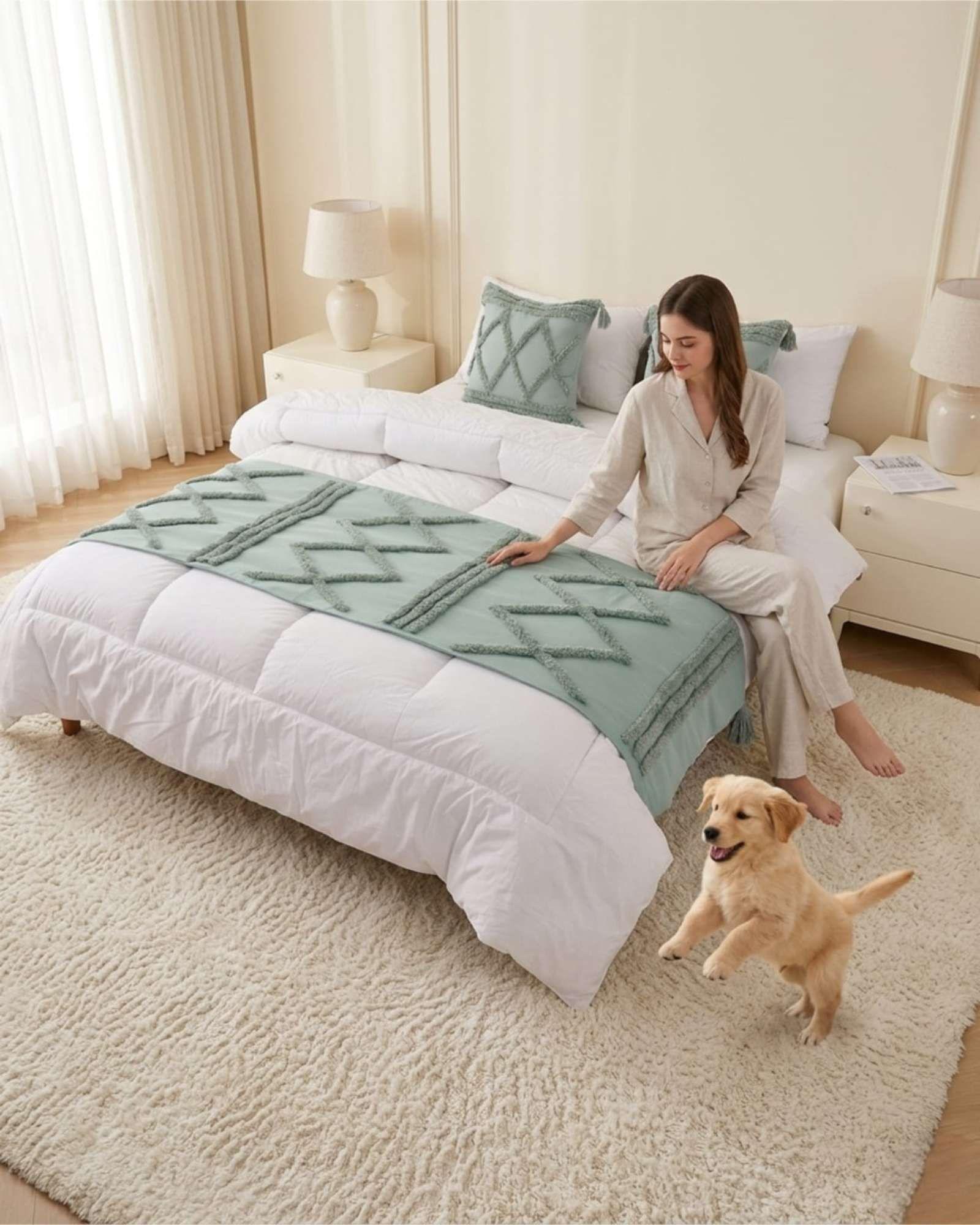 Piecera De Cama Boho Manta Tejida Decorativa P4-1