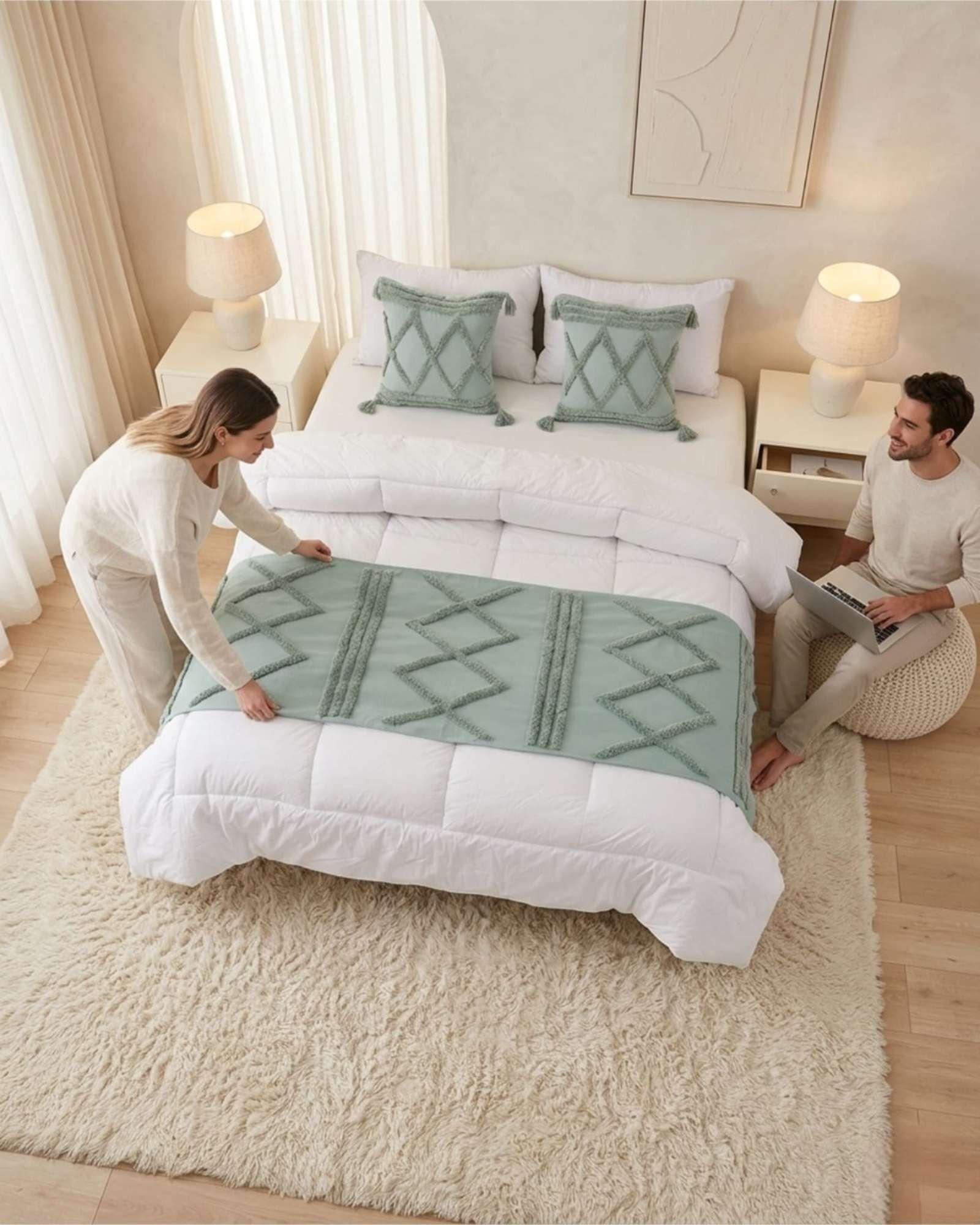Piecera De Cama Boho Manta Tejida Decorativa P4-3