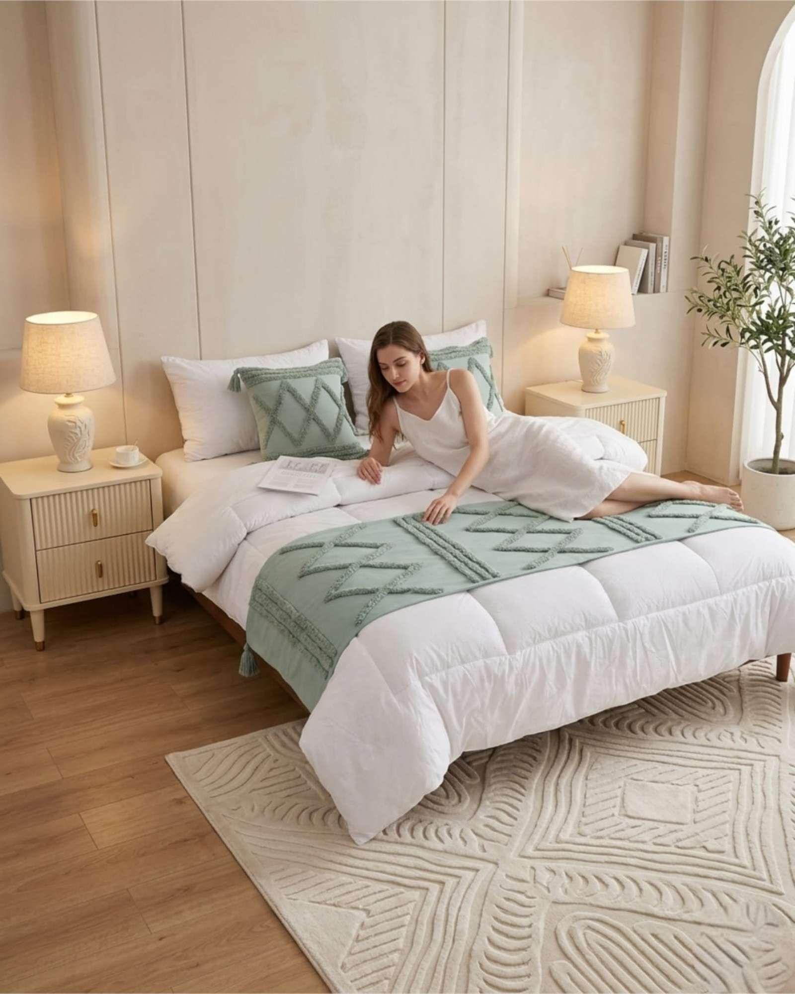 Piecera De Cama Boho Manta Tejida Decorativa P4-4