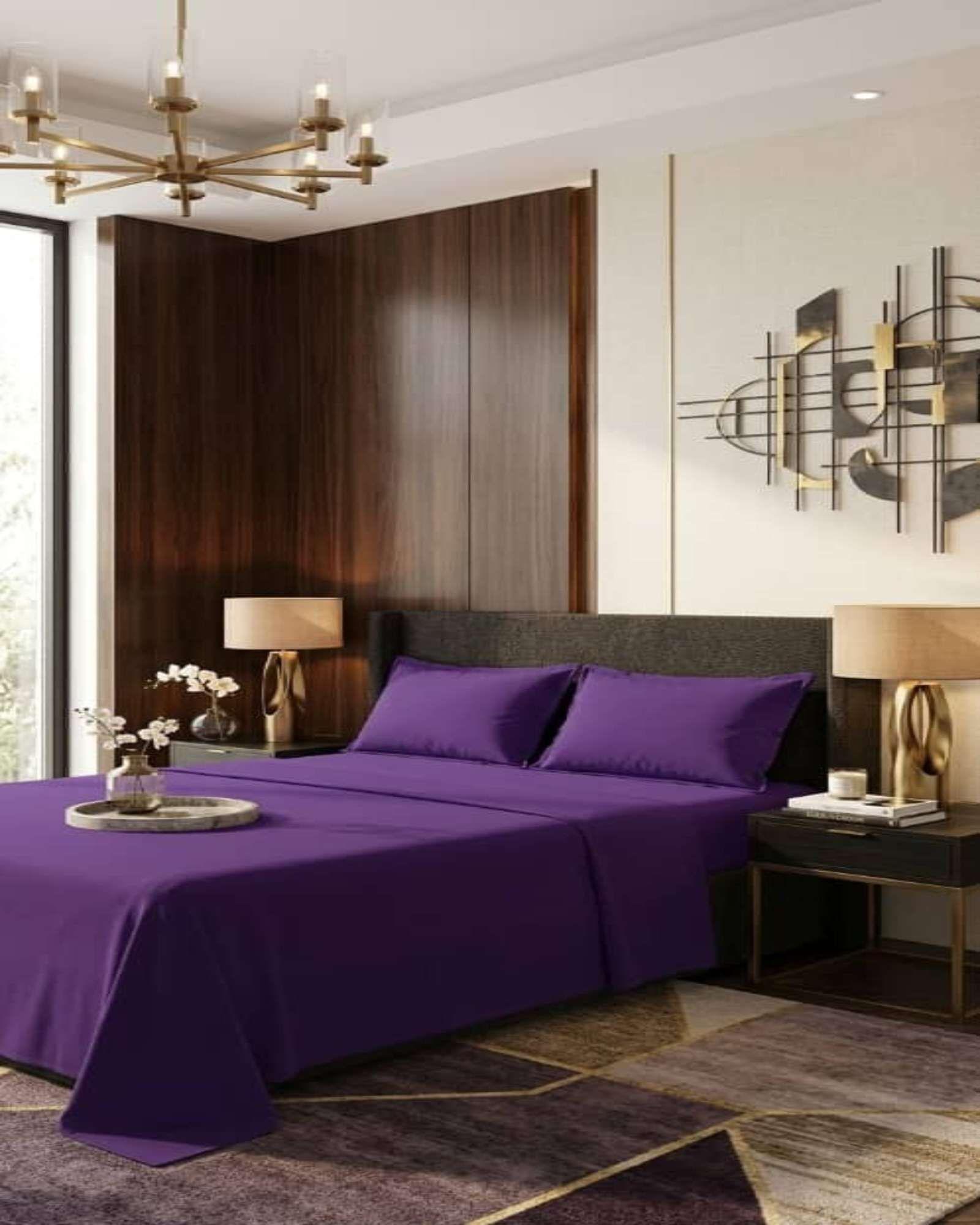 Juego de Sabanas 800 Hilos Estilo Americano Super king morado-4