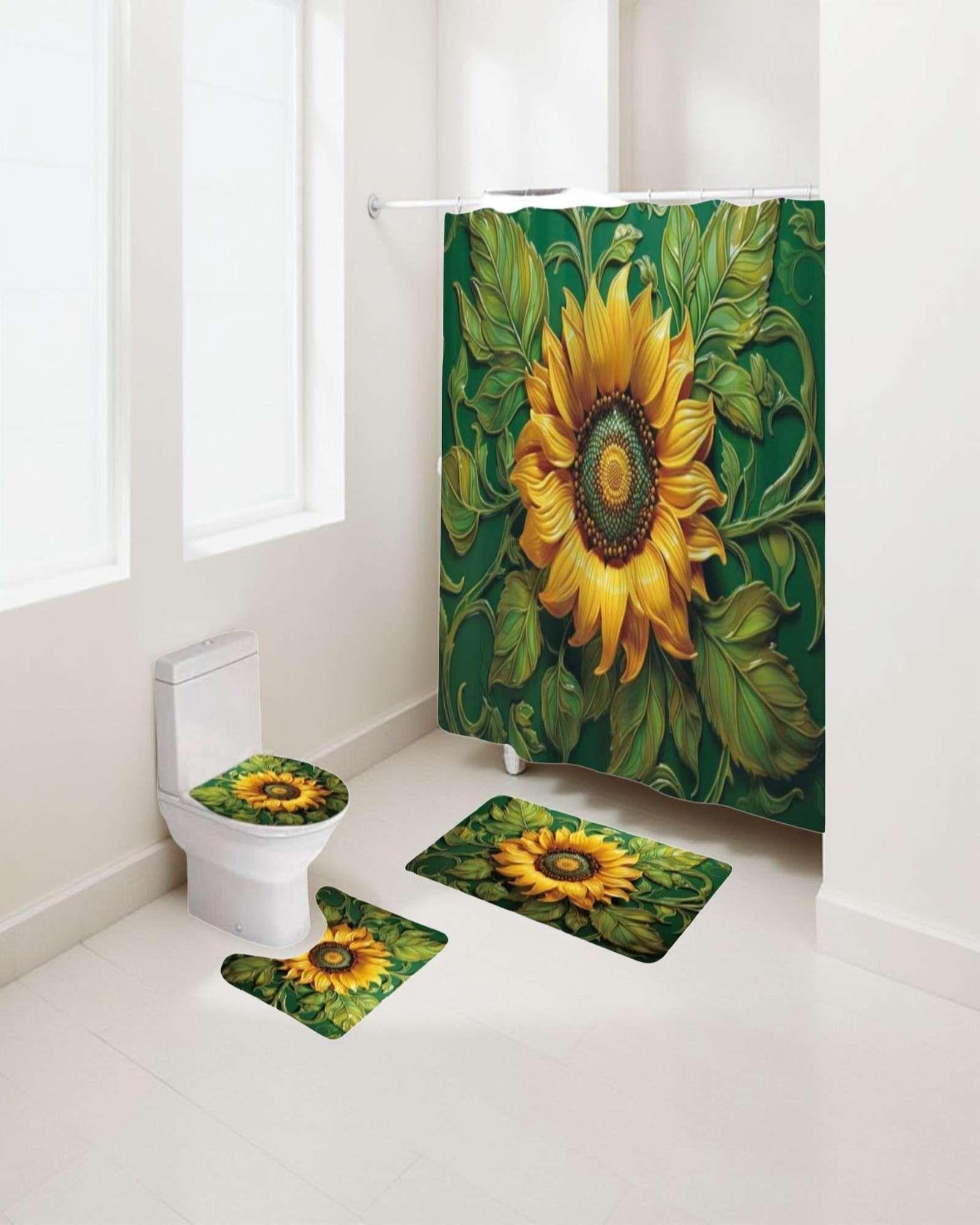 Juego 5 piezas con Cortina de baño de Tela Poliéster y  Forro de Ducha de Plástico J-11-2