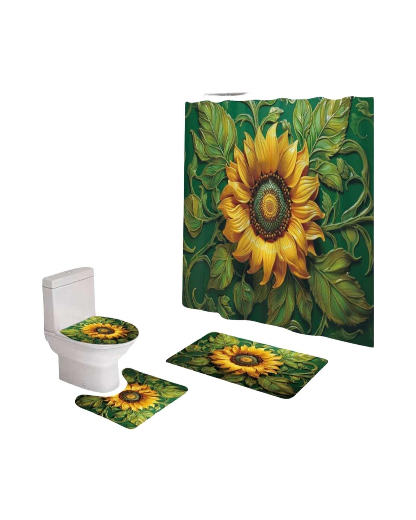 Juego 5 piezas con Cortina de baño de Tela Poliéster y  Forro de Ducha de Plástico J-11-3