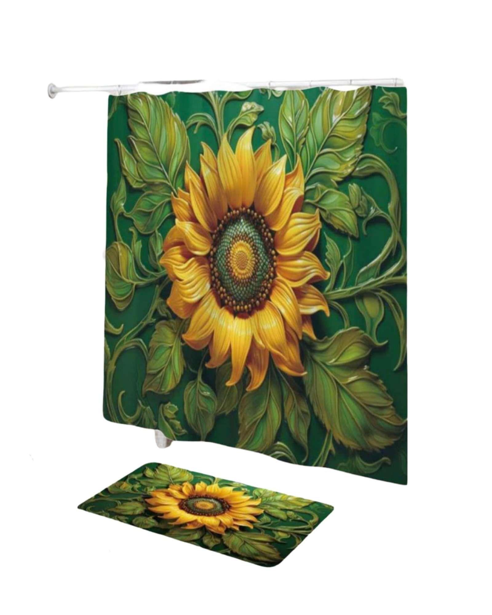 Juego 5 piezas con Cortina de baño de Tela Poliéster y  Forro de Ducha de Plástico J-11-4